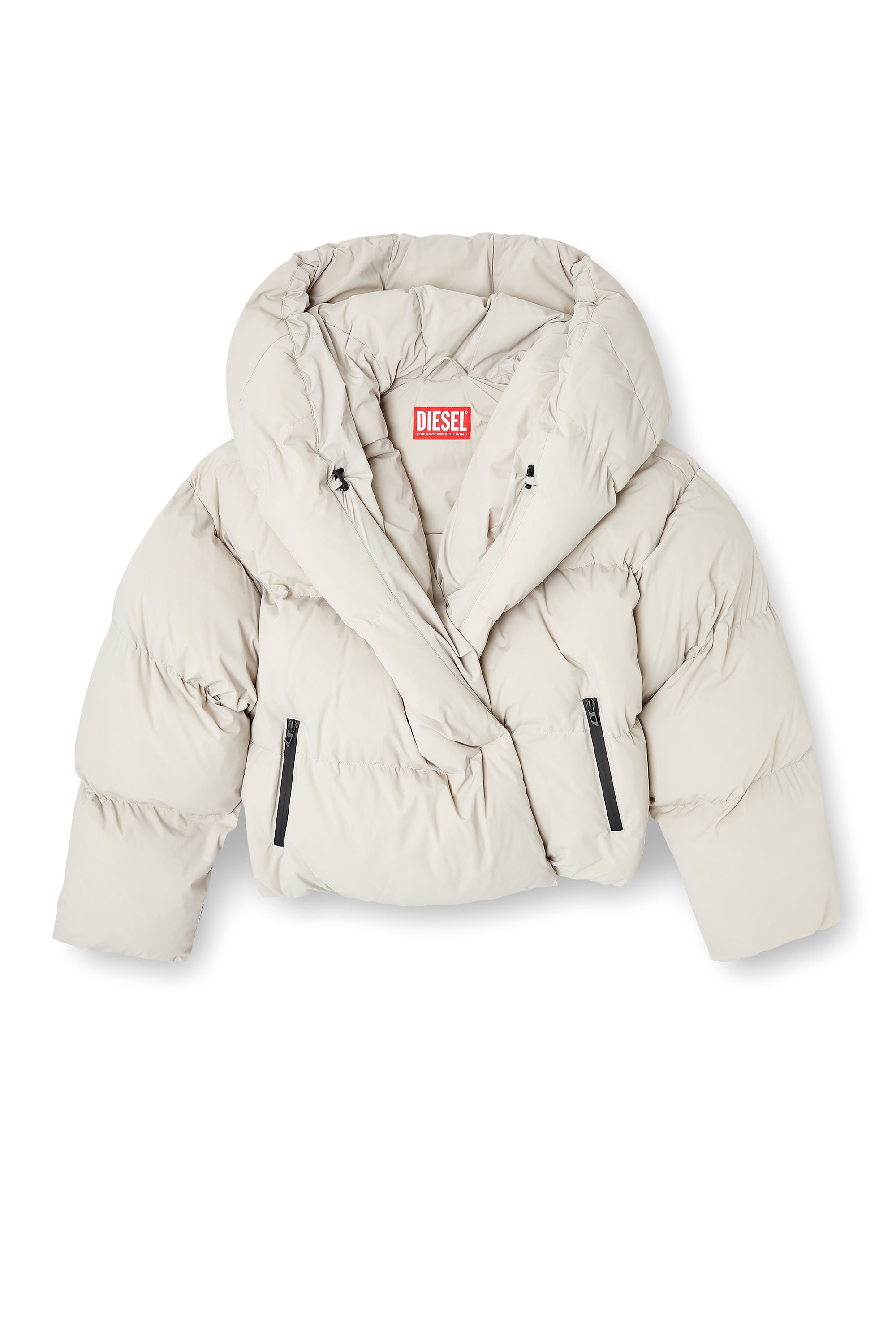 Diesel - W-ILEY-T1, Female's Wrap puffer in bi-stretch nylon in ベージュ - 3