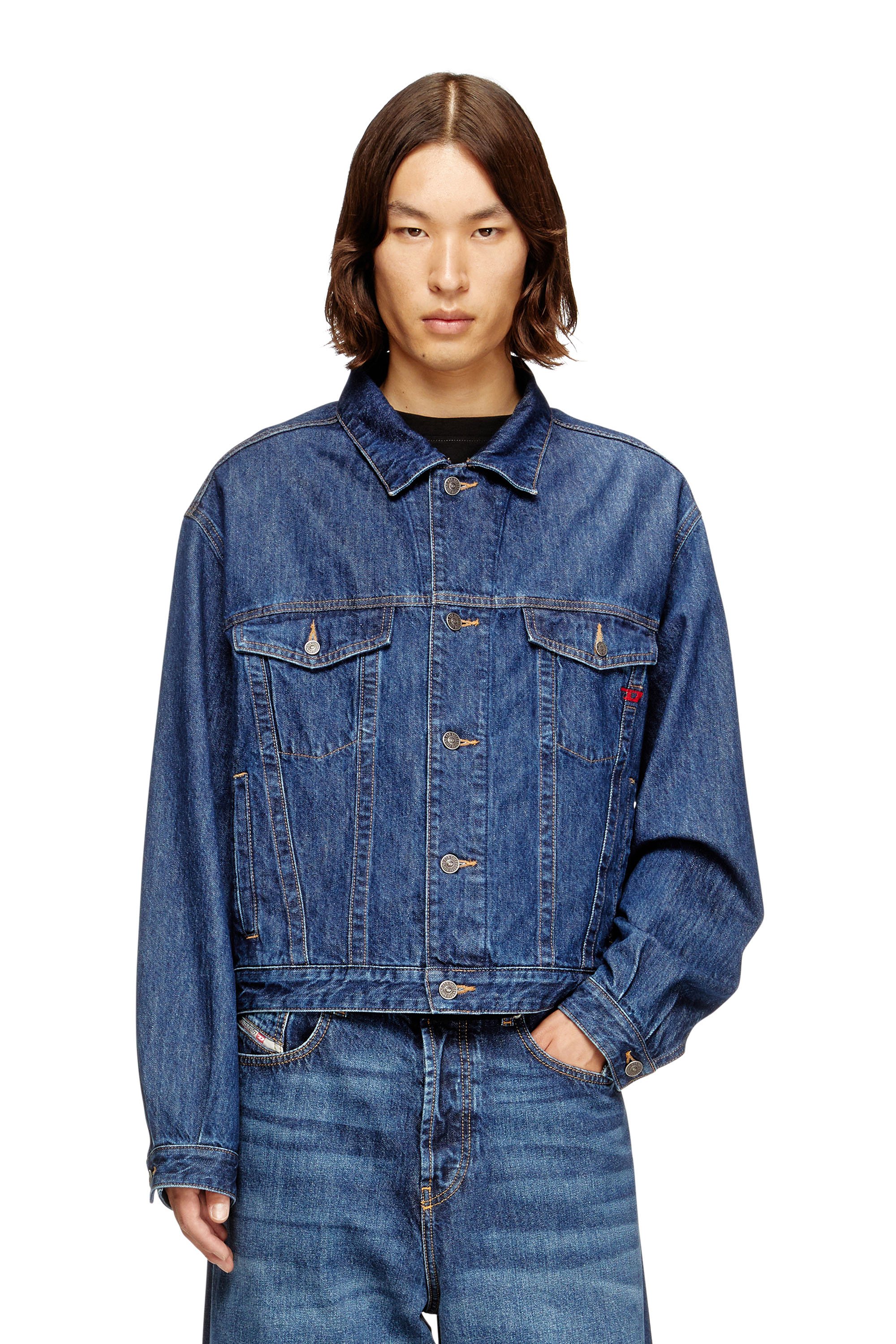 Diesel - D-RANGER, Unisex's Trucker jacket in DNA denim in ミディアムブルー - 1