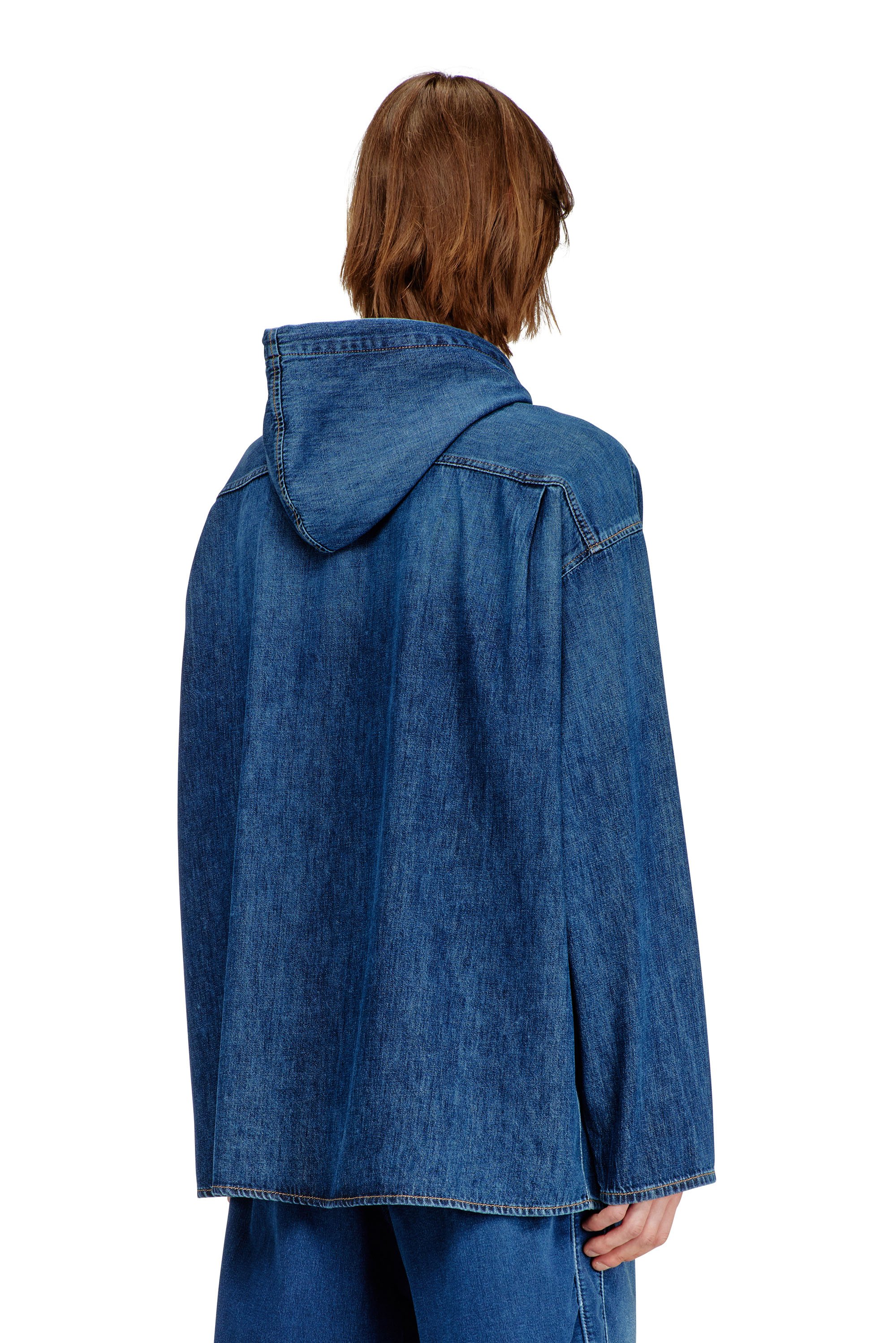 Diesel - D-DEWNY-HOOD, Male's Overshirt in clean-wash denim in ダークブルー - 4