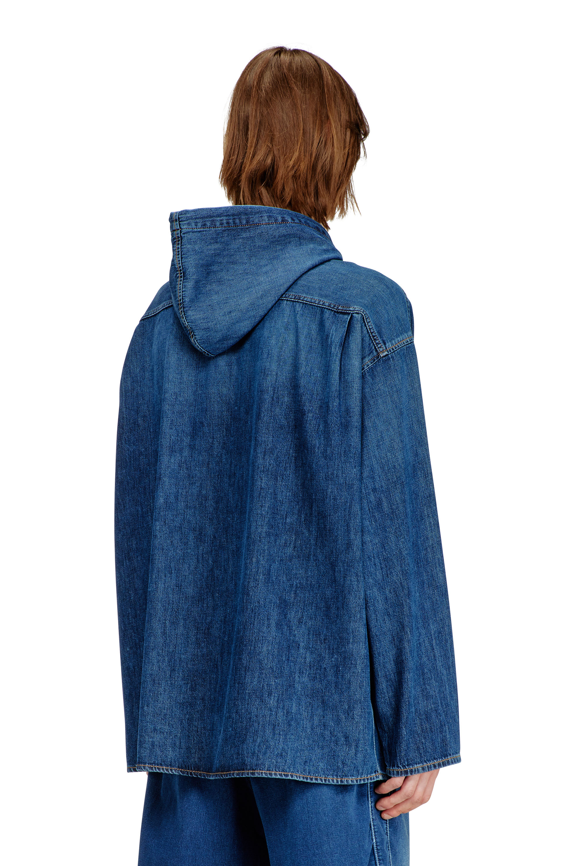 Diesel - D-DEWNY-HOOD, Male's Overshirt in clean-wash denim in ダークブルー - 4
