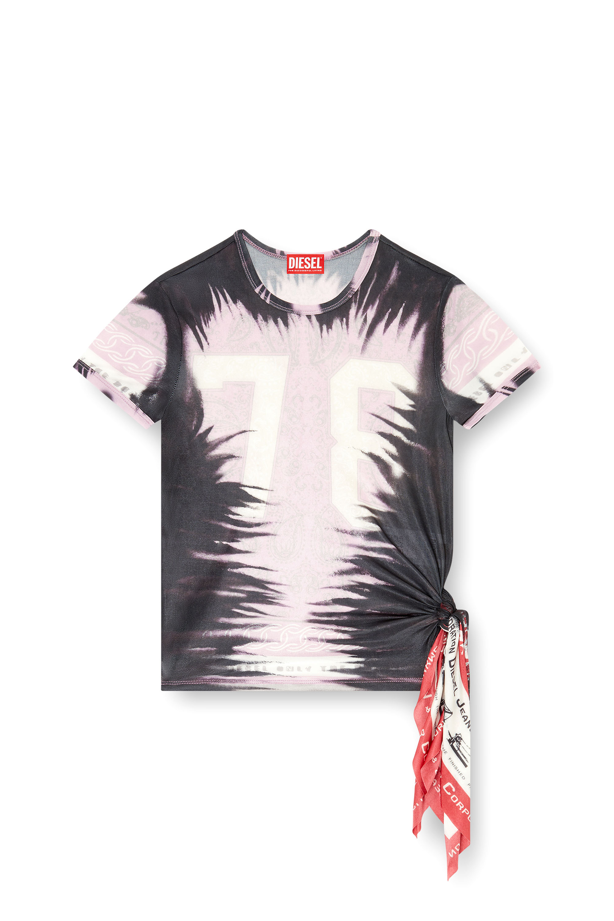 Diesel - T-DASHA, Female's Draped top with bandana knot in ブラック/ピンク - 3
