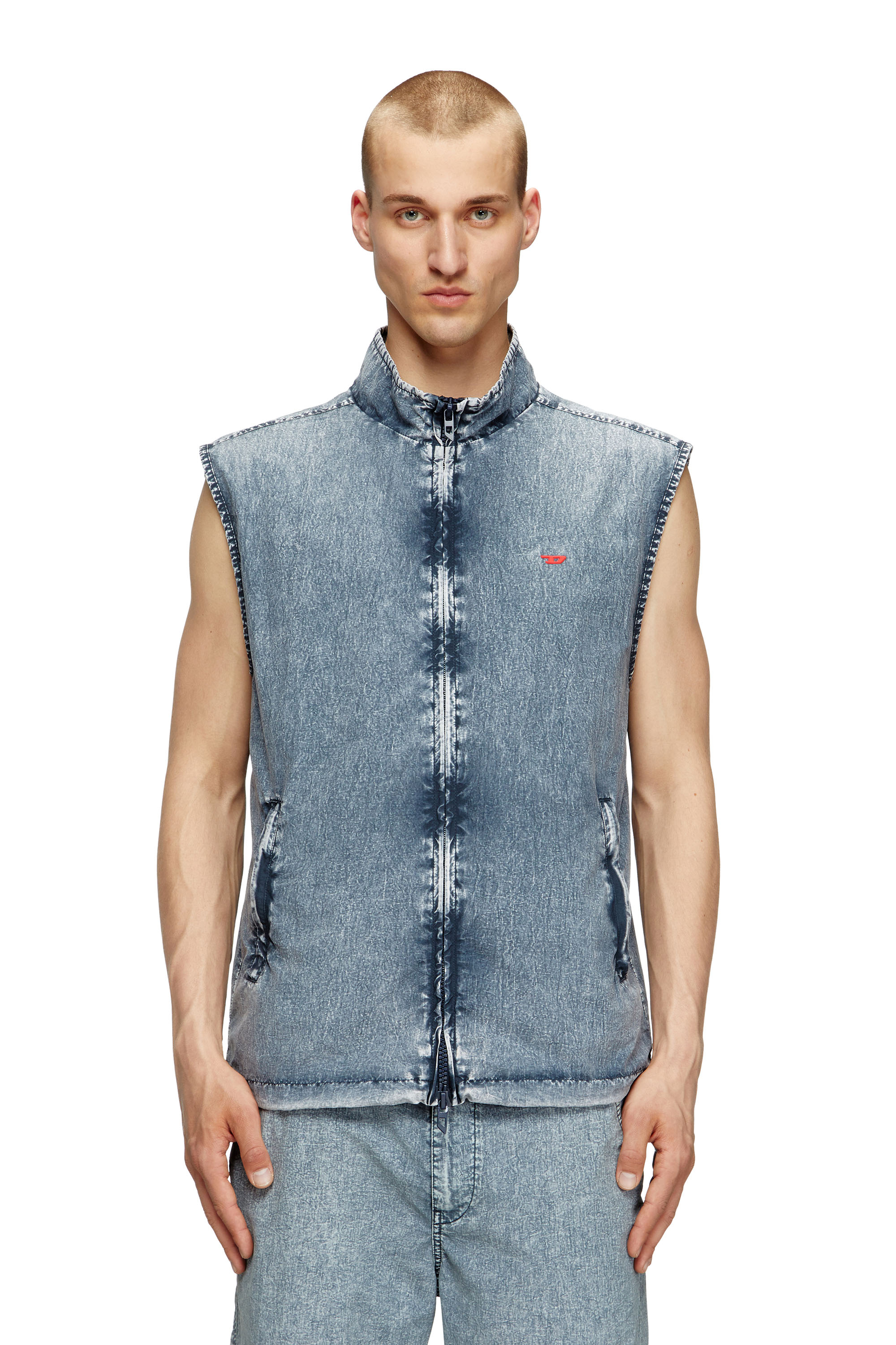 Diesel - J-ERB, Male's Vest in recycled nylon taslan in ミディアムブルー - 1