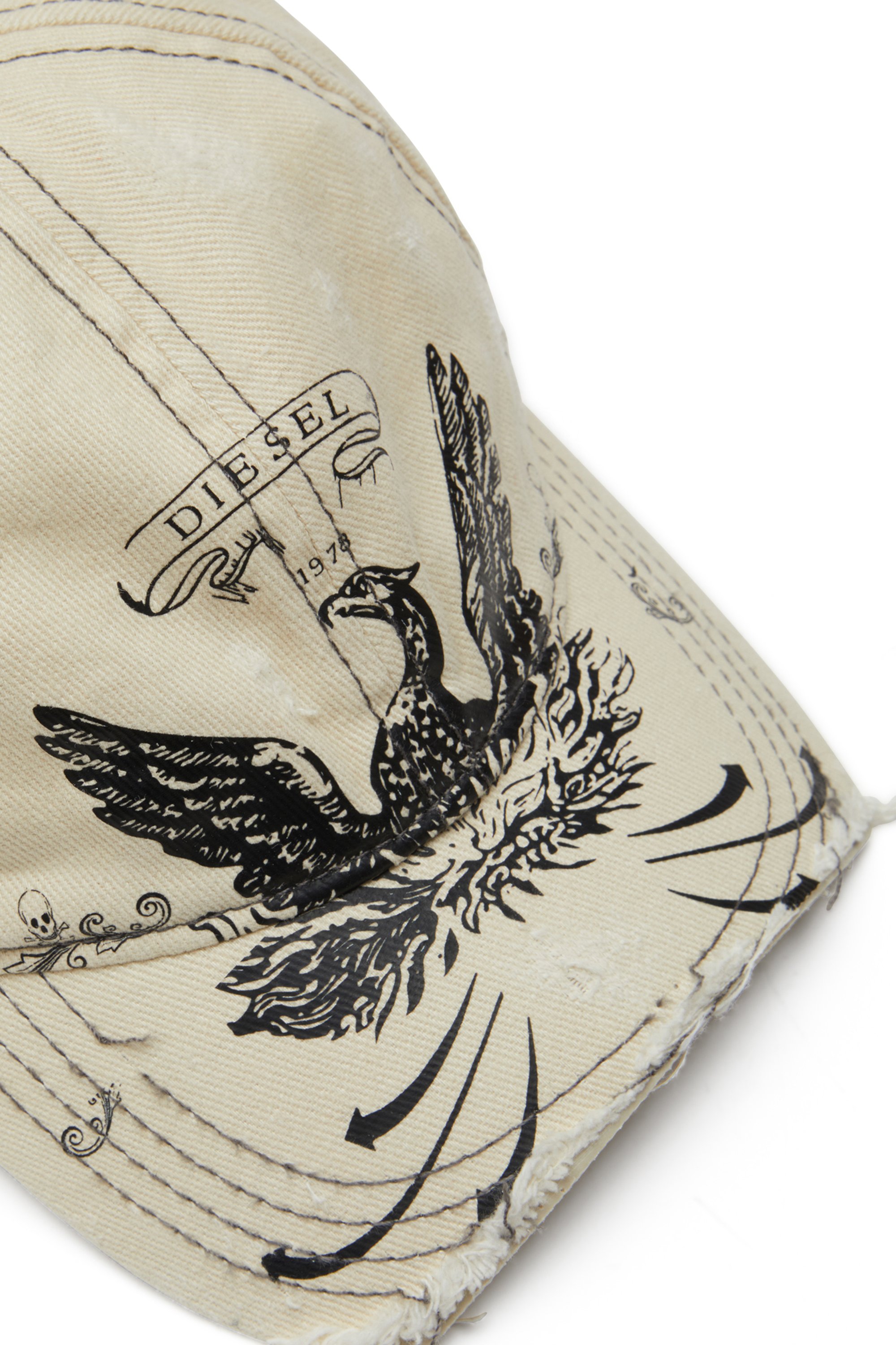 Diesel - C-FENIX, Male's Distressed baseball cap with Phoenix print in ホワイト - 3