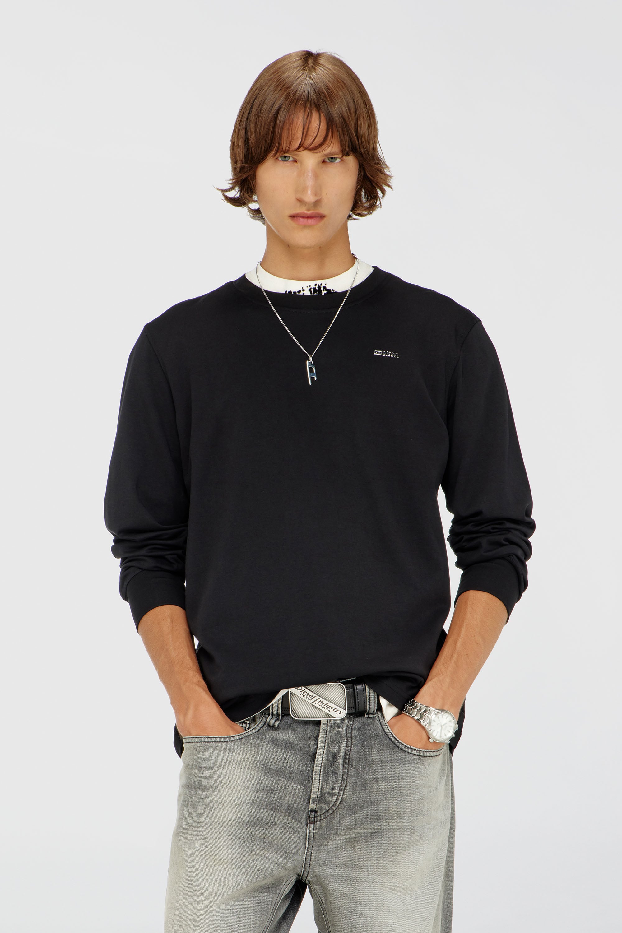 Diesel - T-MIEGOR-LS-MET, Male's 長袖Tシャツ in ブラック - 3