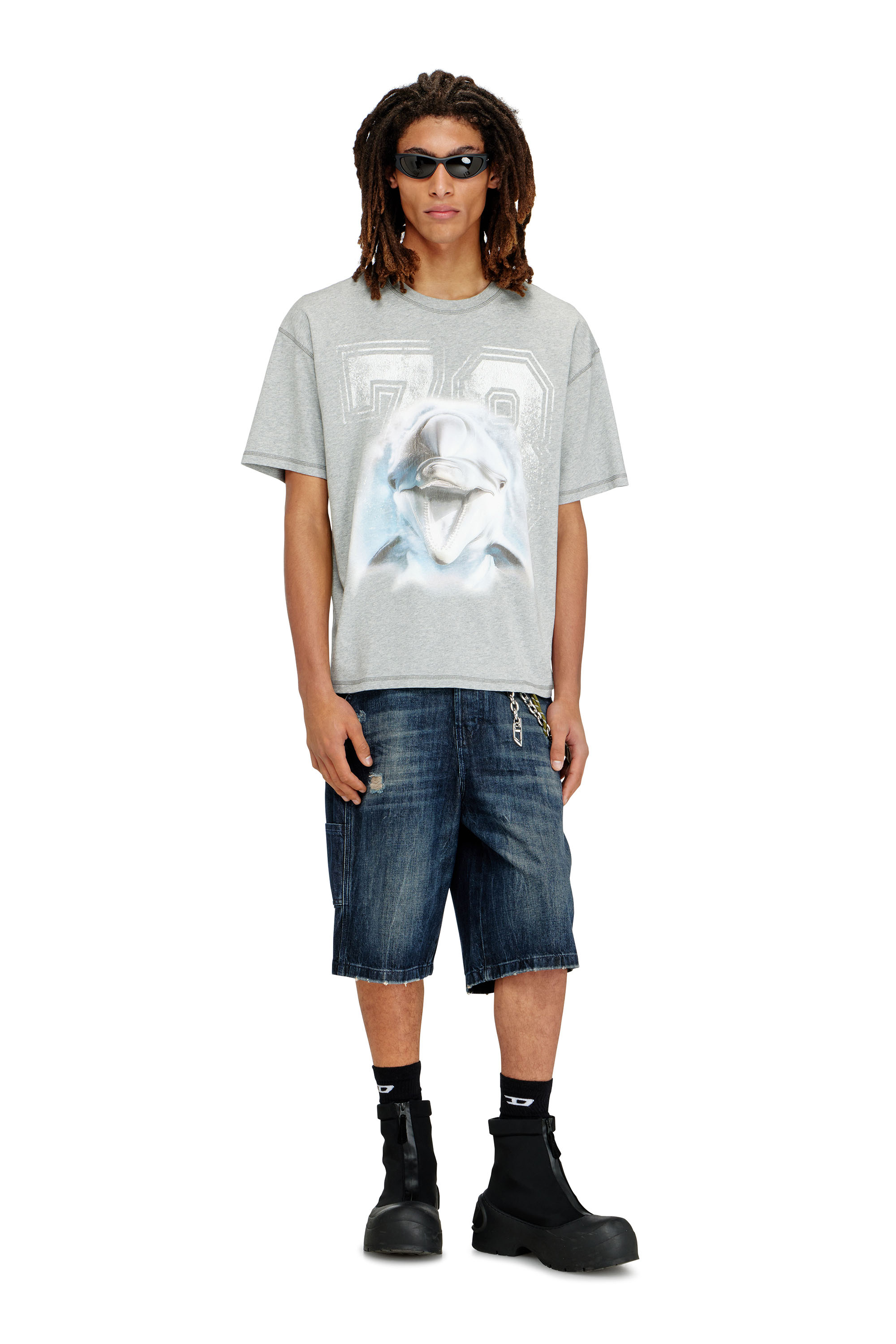 Diesel - T-BOXT-DOLPHIN, Male's Relaxed T-shirt with dolphin graphic in グレー - 1