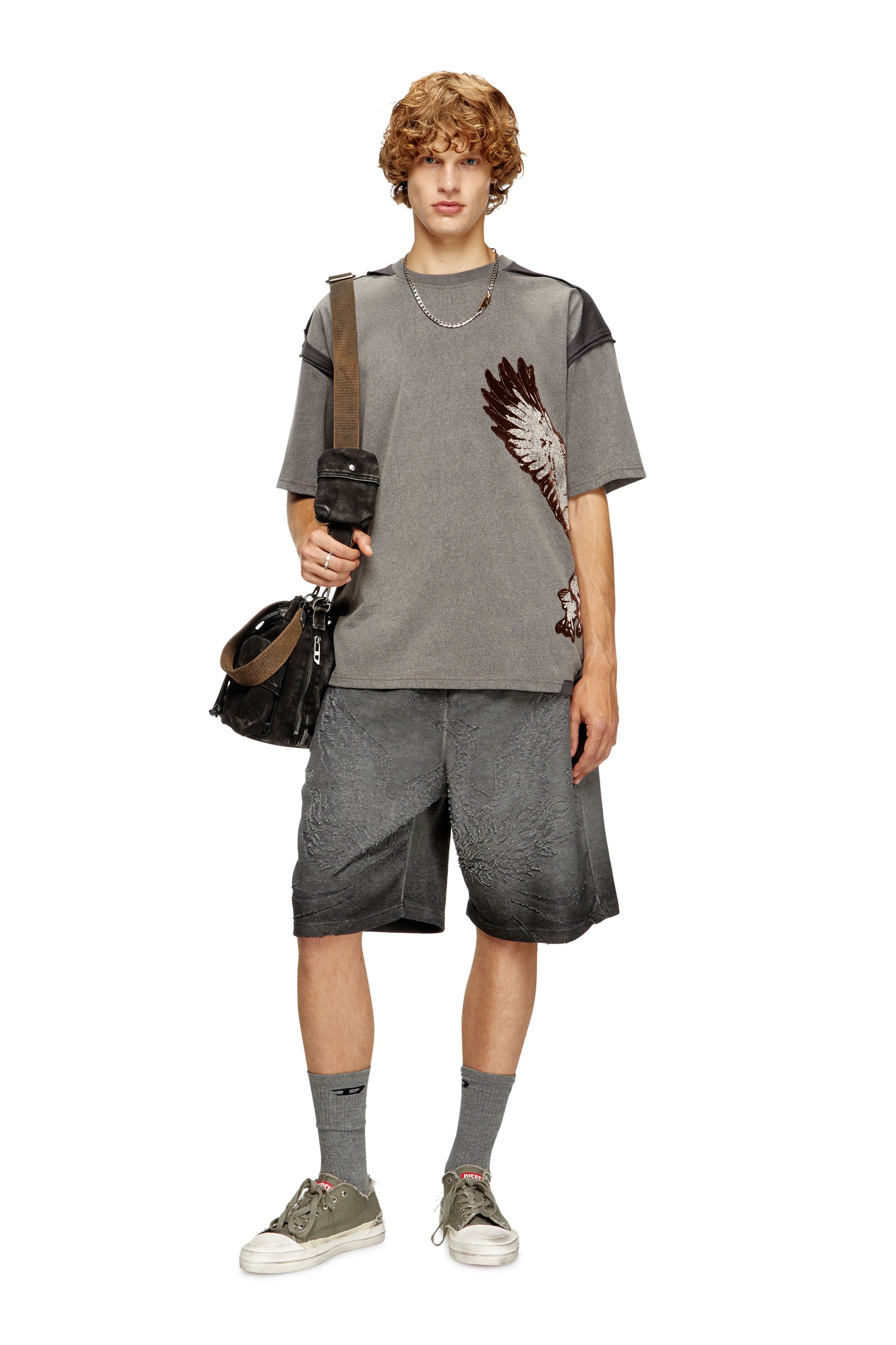 Diesel - T-BOXT-PEELOFF, Male's Peel-off T-shirt with eagle print in グレー - 2