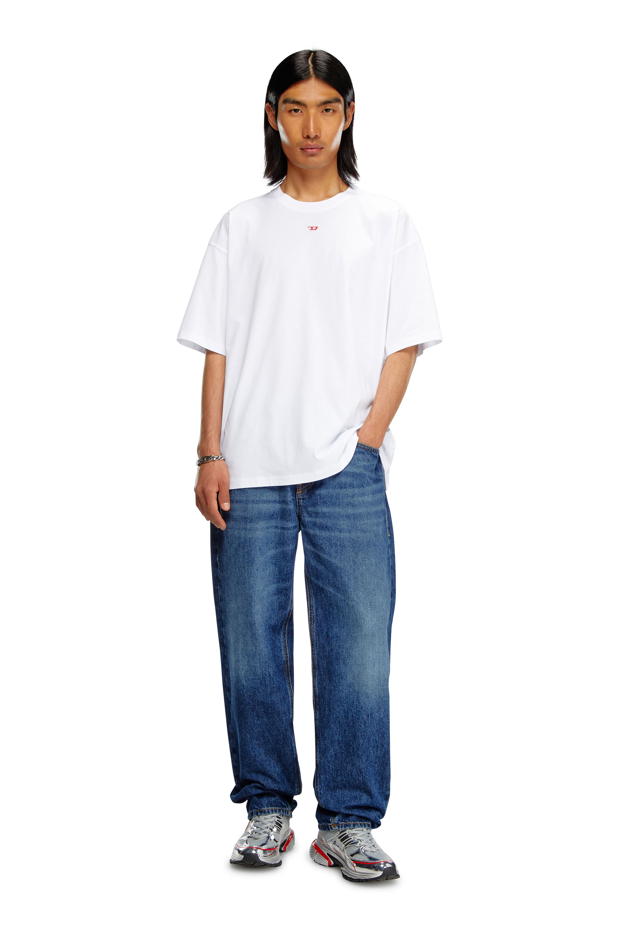 Diesel - T-BOXT-D, Unisex's T-shirt with embroidered D patch in ホワイト - 2