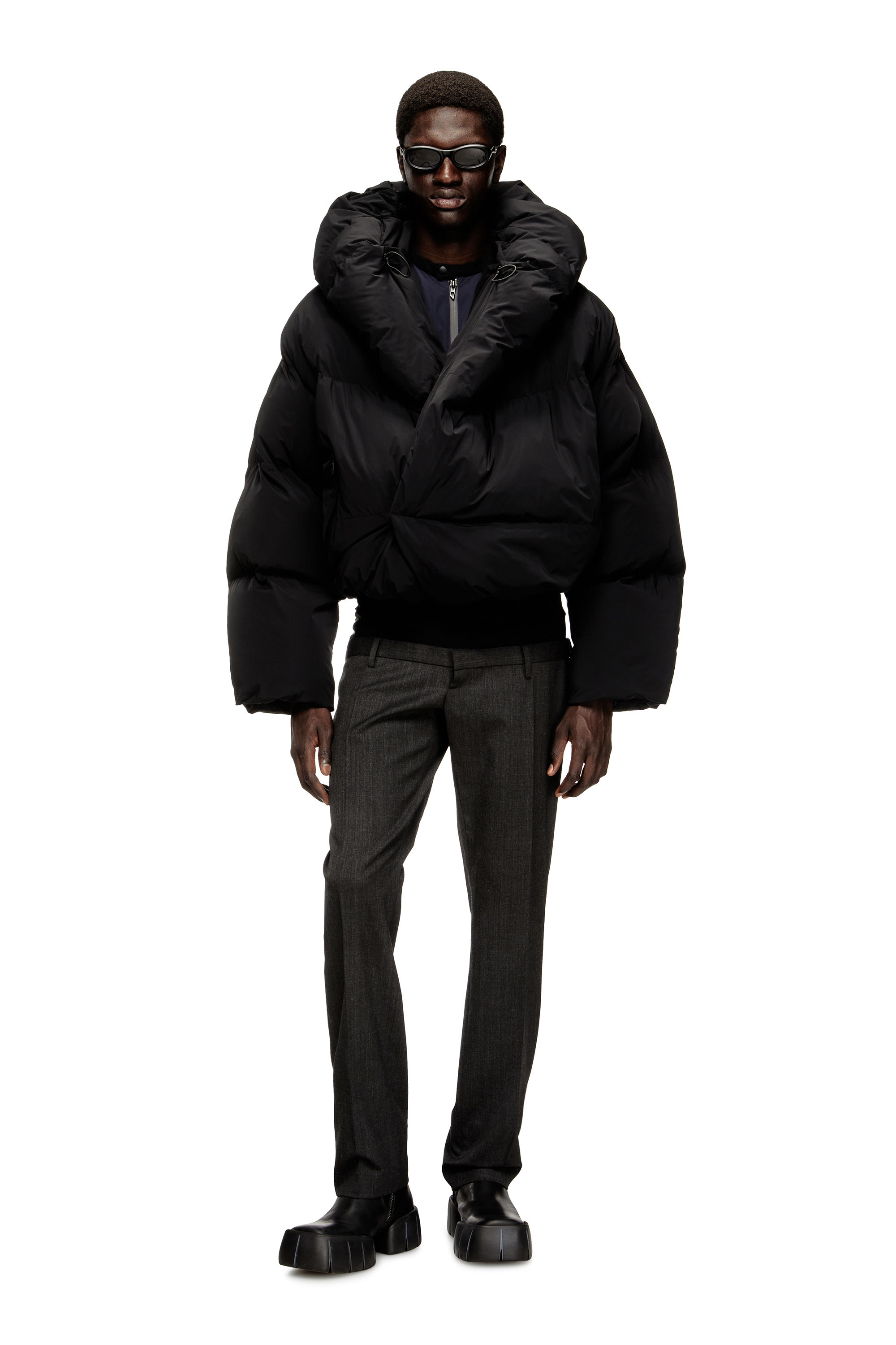 Diesel - J-SCOTTS-PADDED-A, Male's Wrap puffer jacket in stretch nylon in ブラック - 1