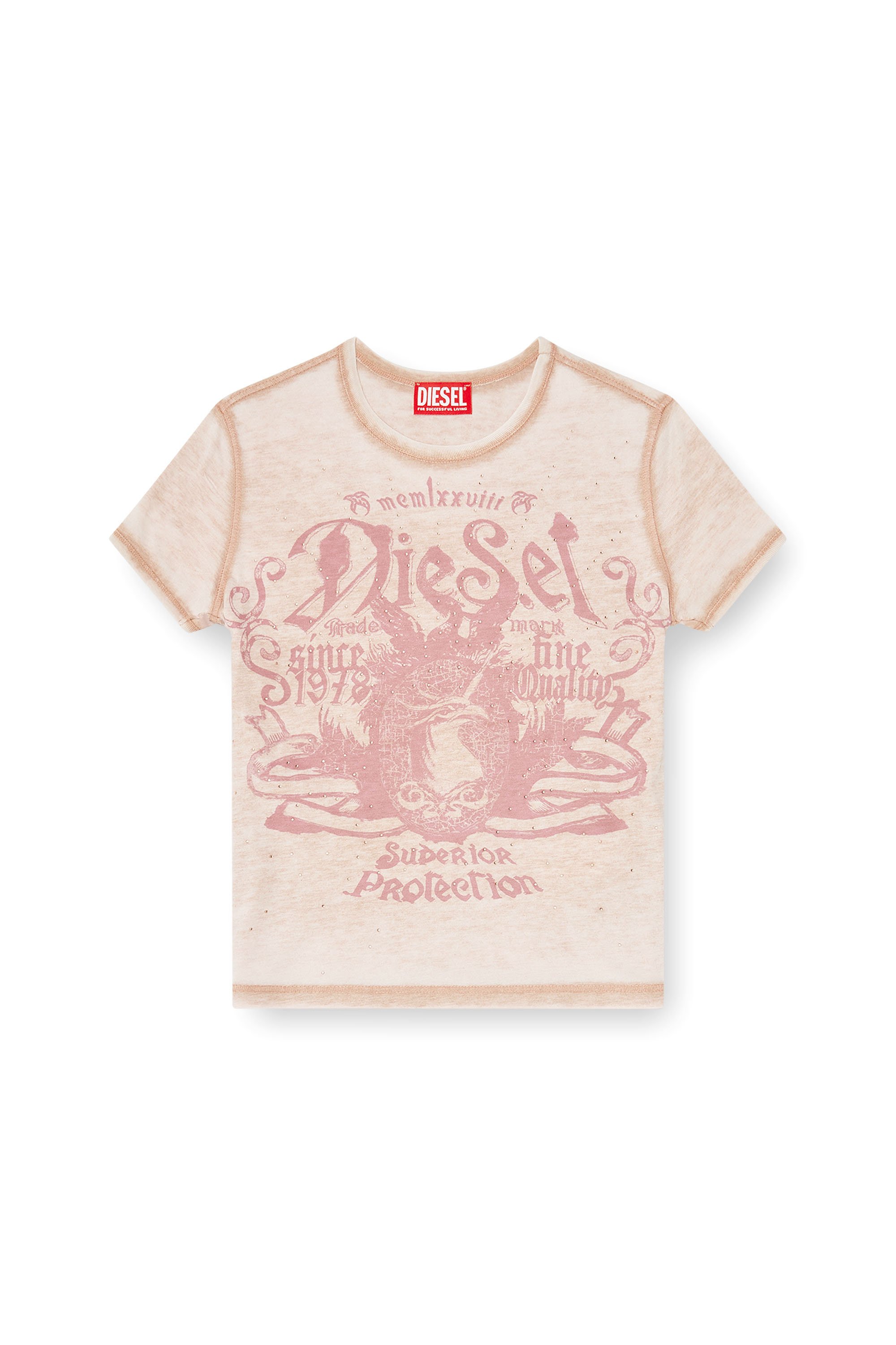 Diesel - T-UNCUTIES-LONG-AA3, Female's Tシャツ in ピンク / ホワイト - 3