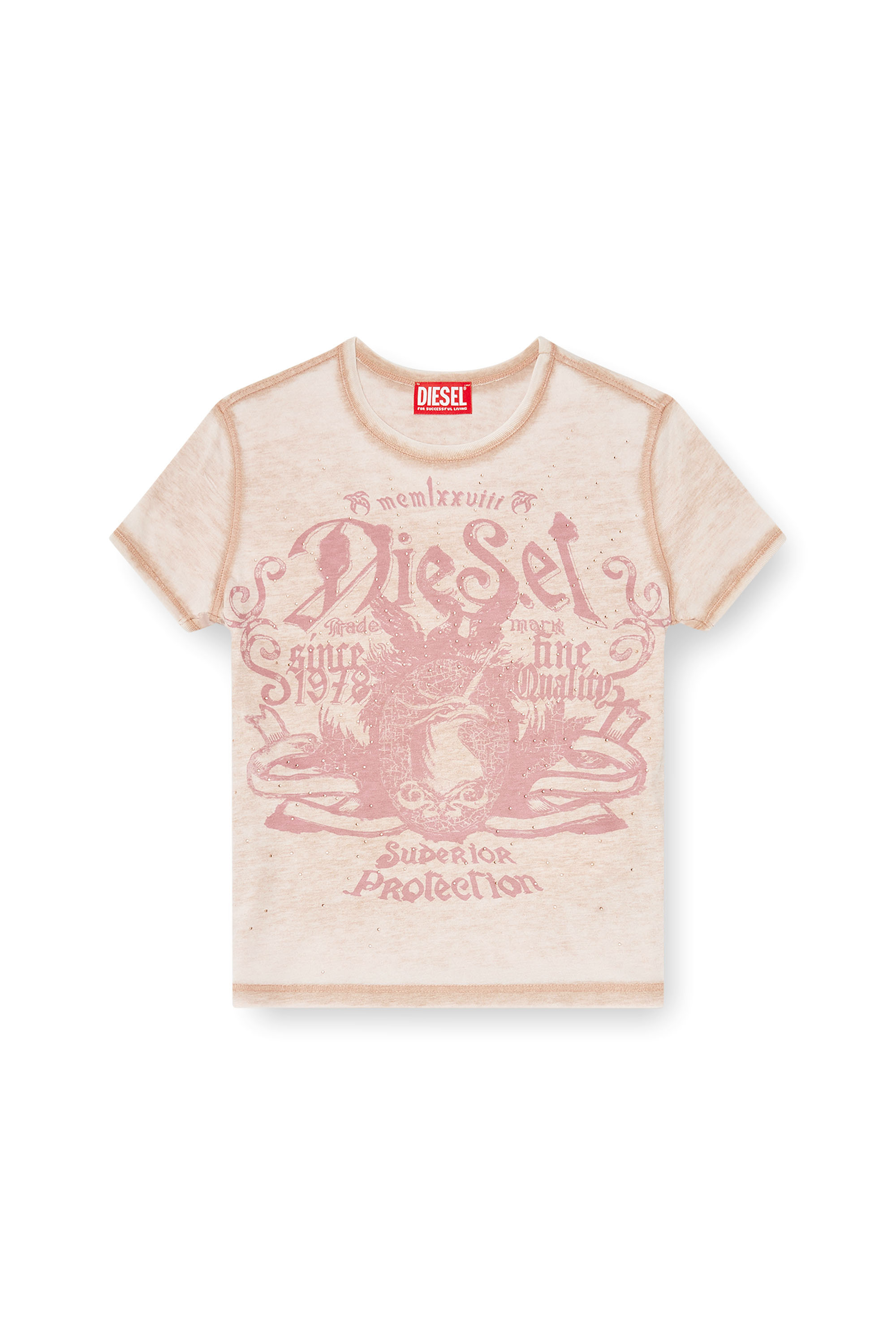 Diesel - T-UNCUTIES-LONG-AA3, Female's Tシャツ in ピンク / ホワイト - 2