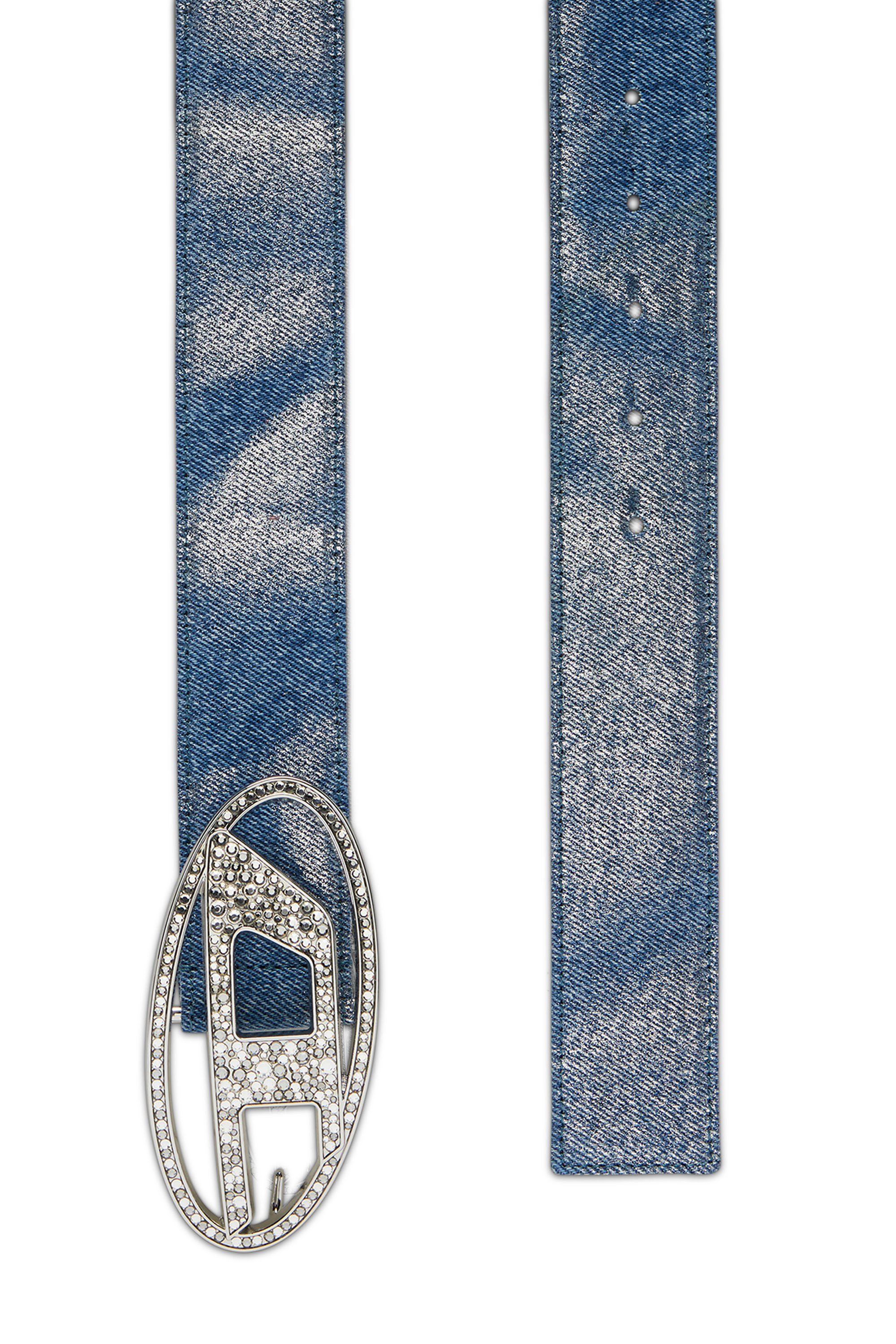 Diesel - B-1DR STRASS, Female's Belt in foiled denim and leather in ライトブルー - 2