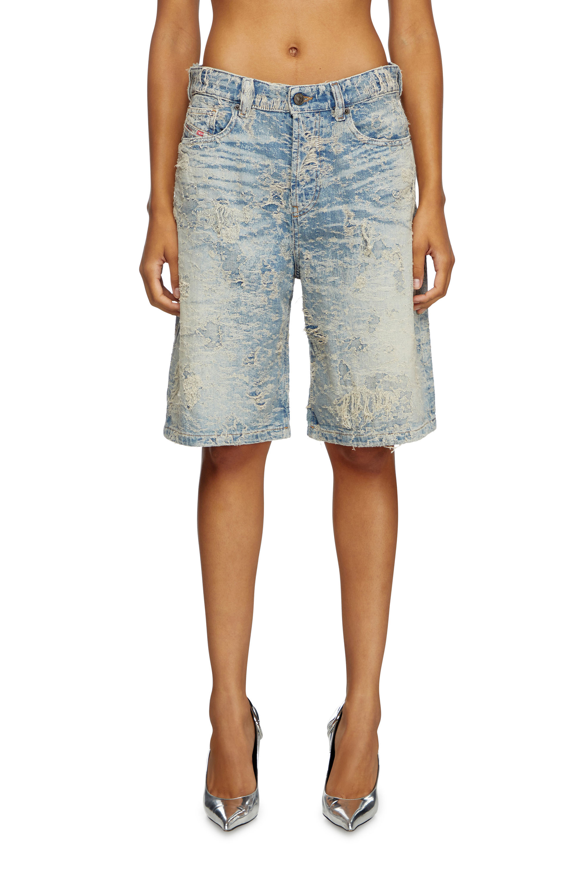 Diesel - DE-SIRE-SHORT-FSF, Female's Shorts in dirty jacquard denim in ライトブルー - 3