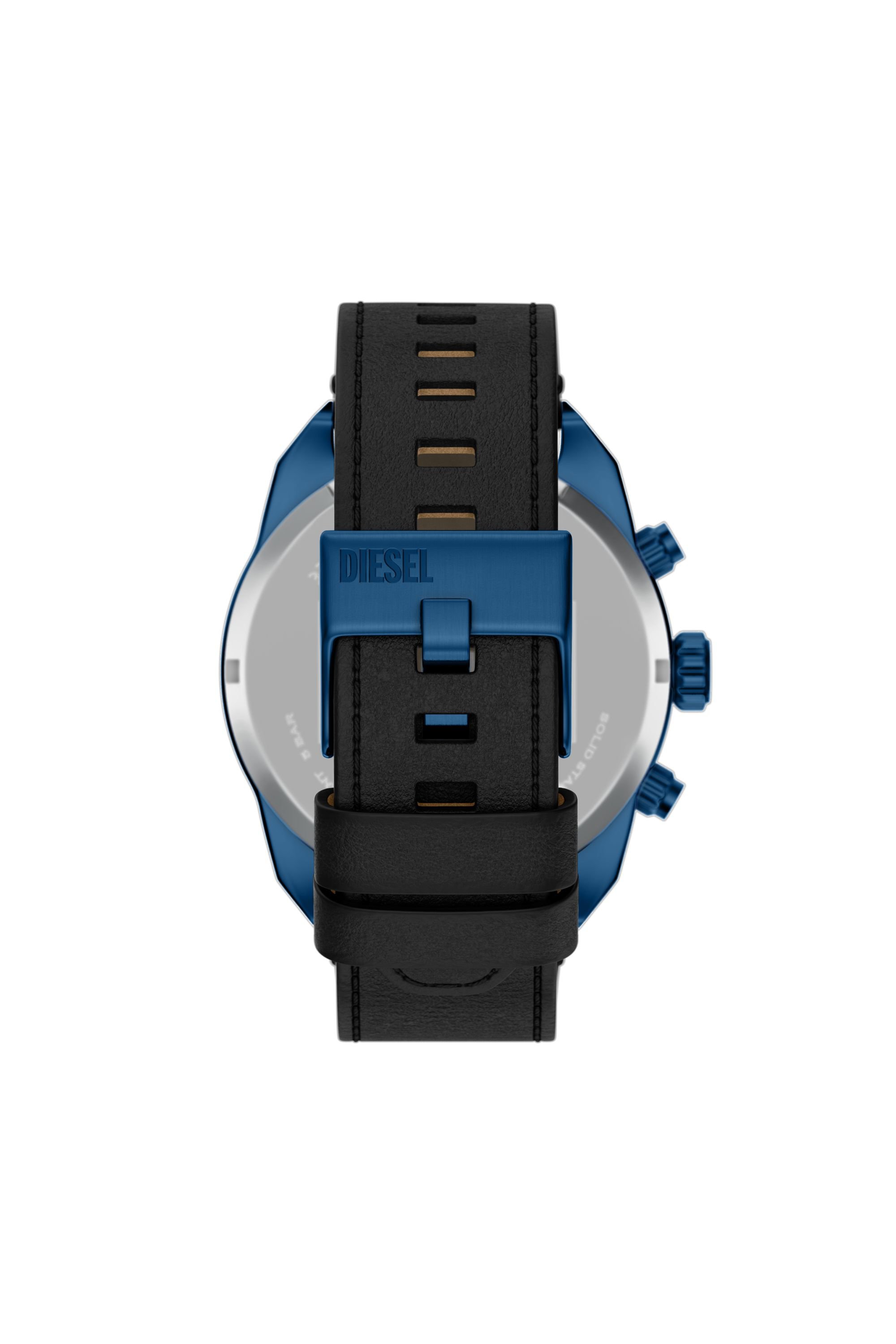 Diesel - DZ4703 WATCH, Male's Spiked Chronograph Black Leather Watch in ブラック/ブルー - 2