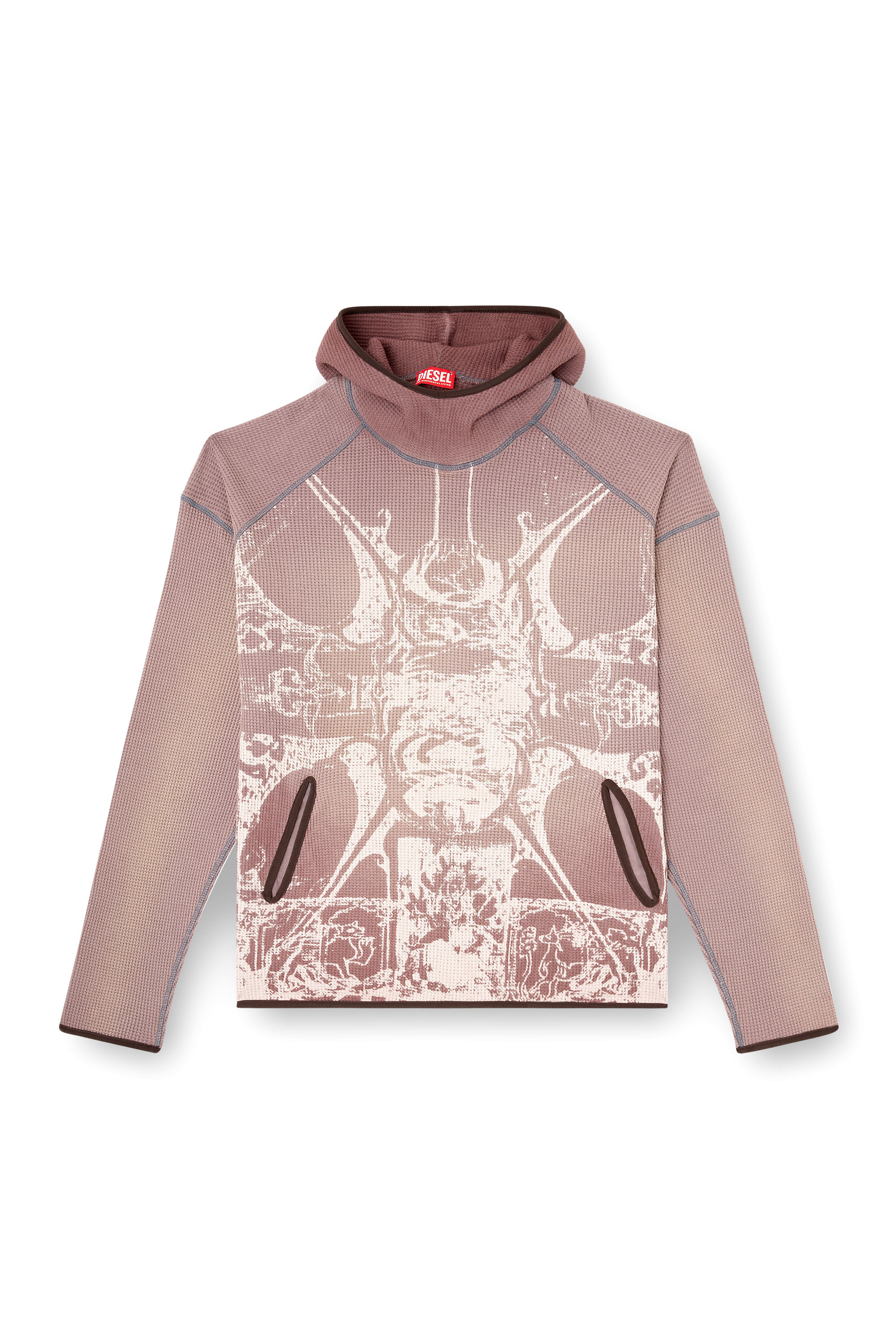 Diesel - S-WAF-HOOD-NEW, Male's Faded waffle hoodie with graphic print in バイオレット - 3