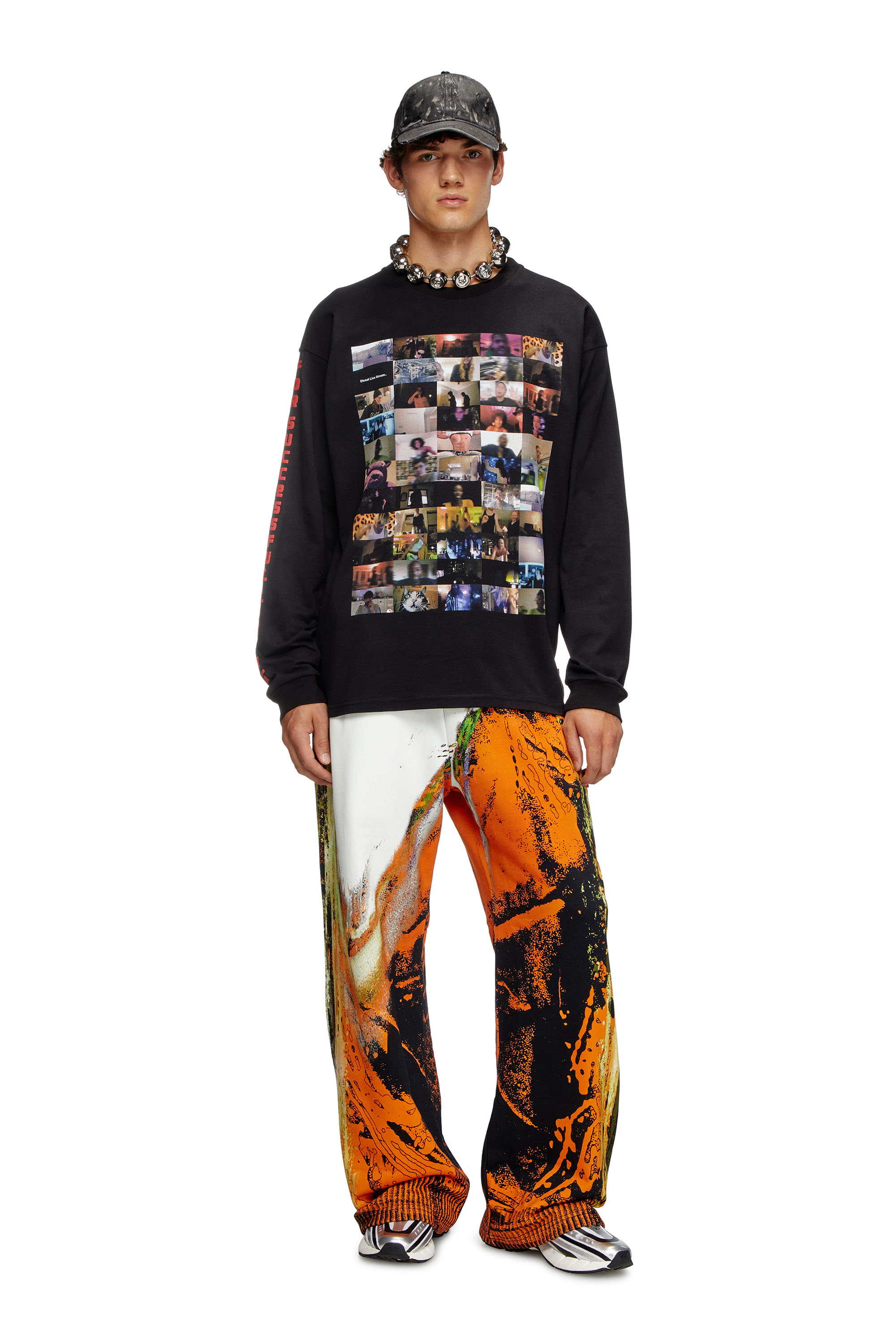 Diesel - T-BOXTY-LS, Male's Long-sleeve T-shirt with Livestream print in ブラック - 2