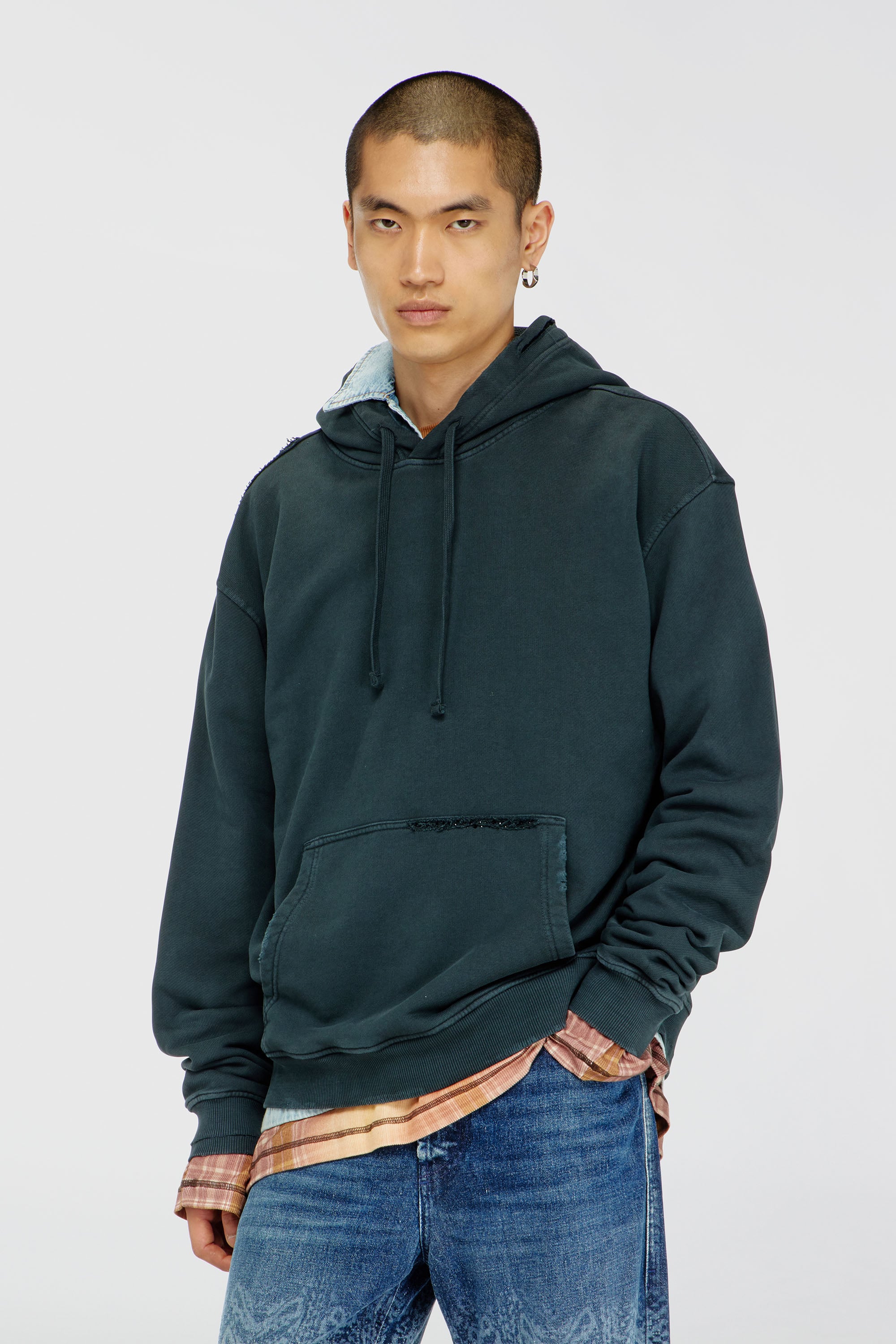 Diesel - S-NORM-HOOD-CRYSTALS, Male's プルオーバーパーカー in ダークグリーン - 1
