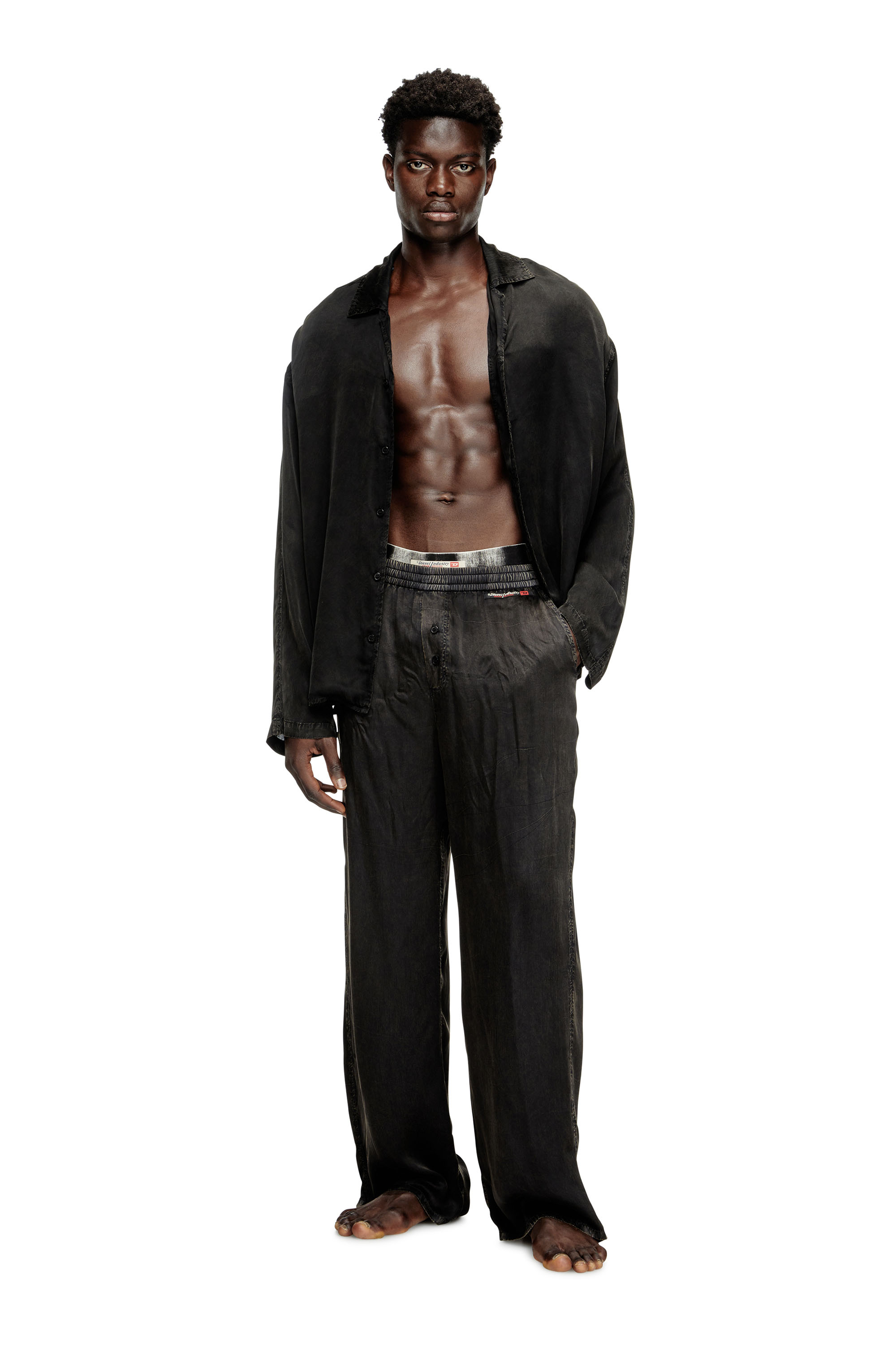 Diesel - SET-KEITH-DNM, Unisex's Fluid pyjamas with denim effect in ブラック - 1