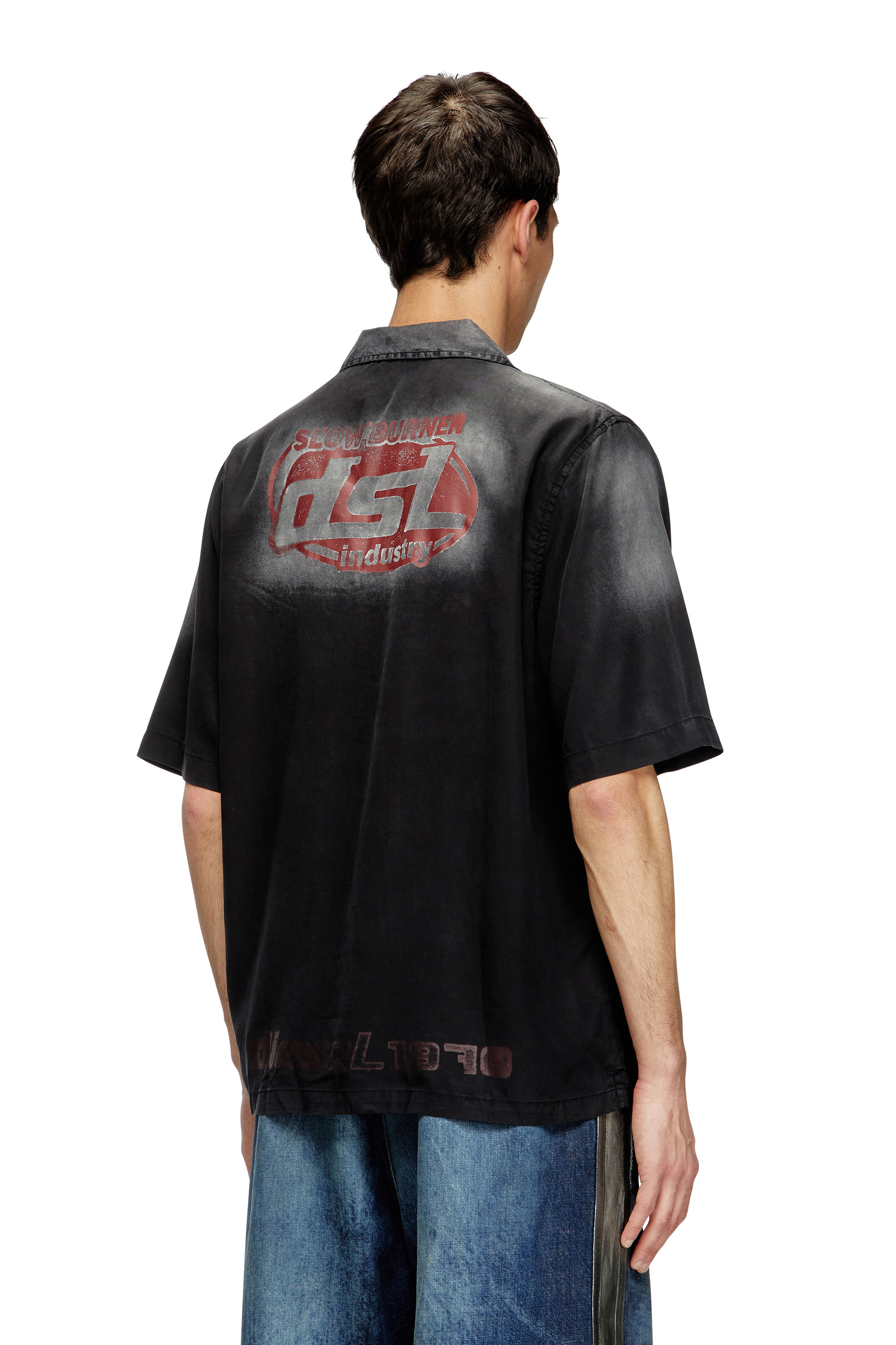 Diesel - S-ELLY, Male's Faded bowling shirt with logo prints in ブラック - 4