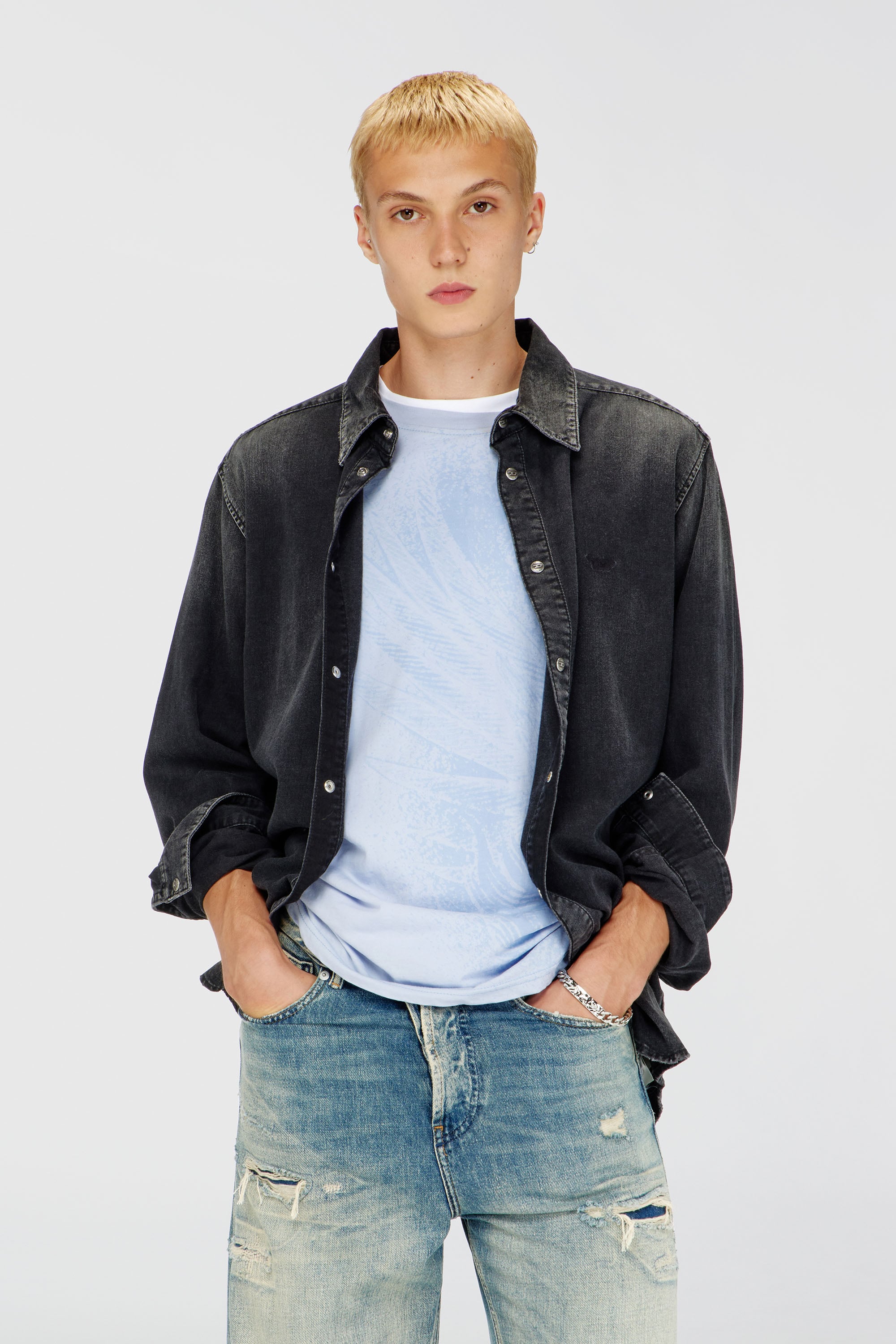 Diesel - D-SIMPLY, Male's Long-sleeve denim shirt in ブラック - 1
