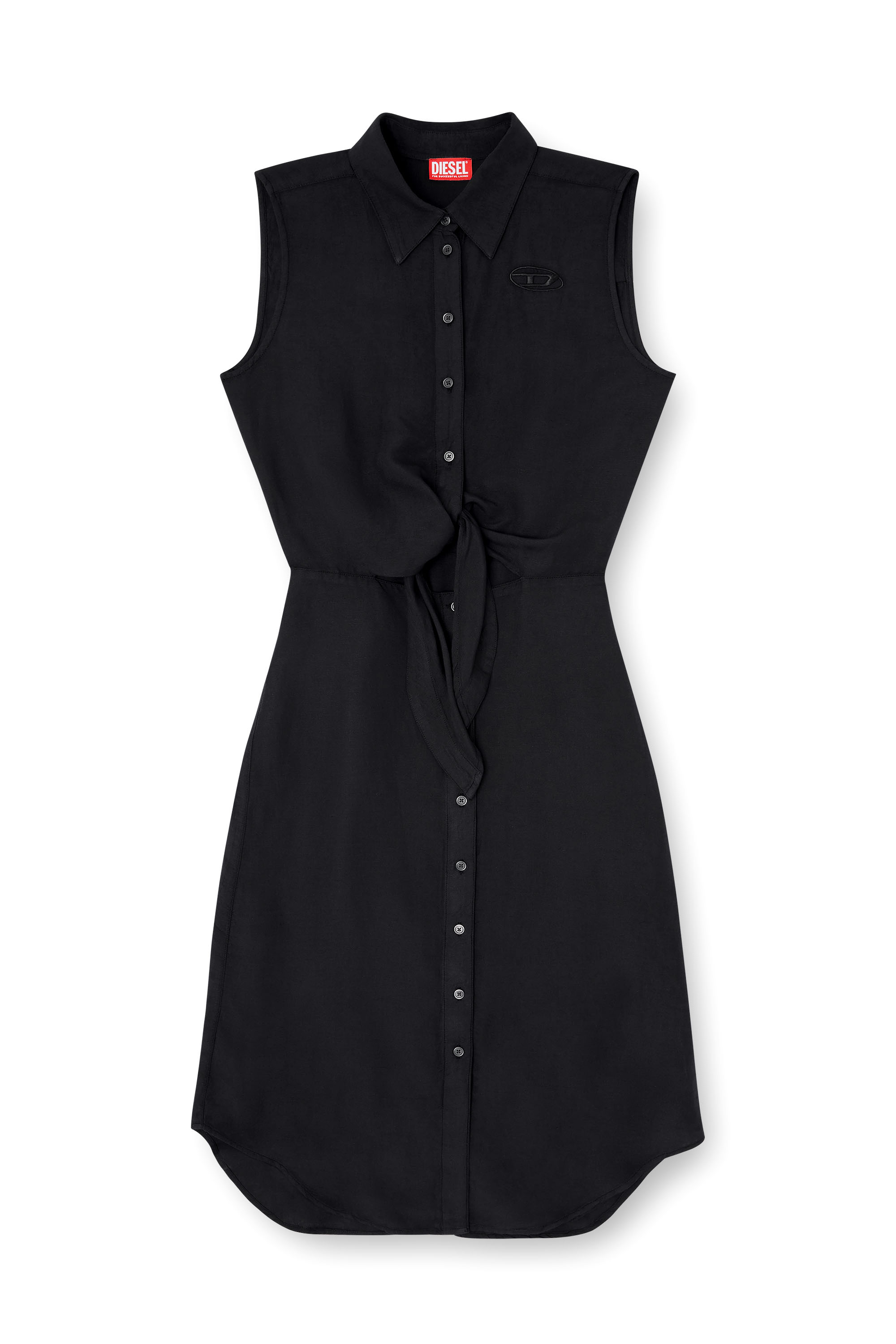 Diesel - D-ELTA-SL, Female's Linen-blend midi dress with knot detail in ブラック - 3