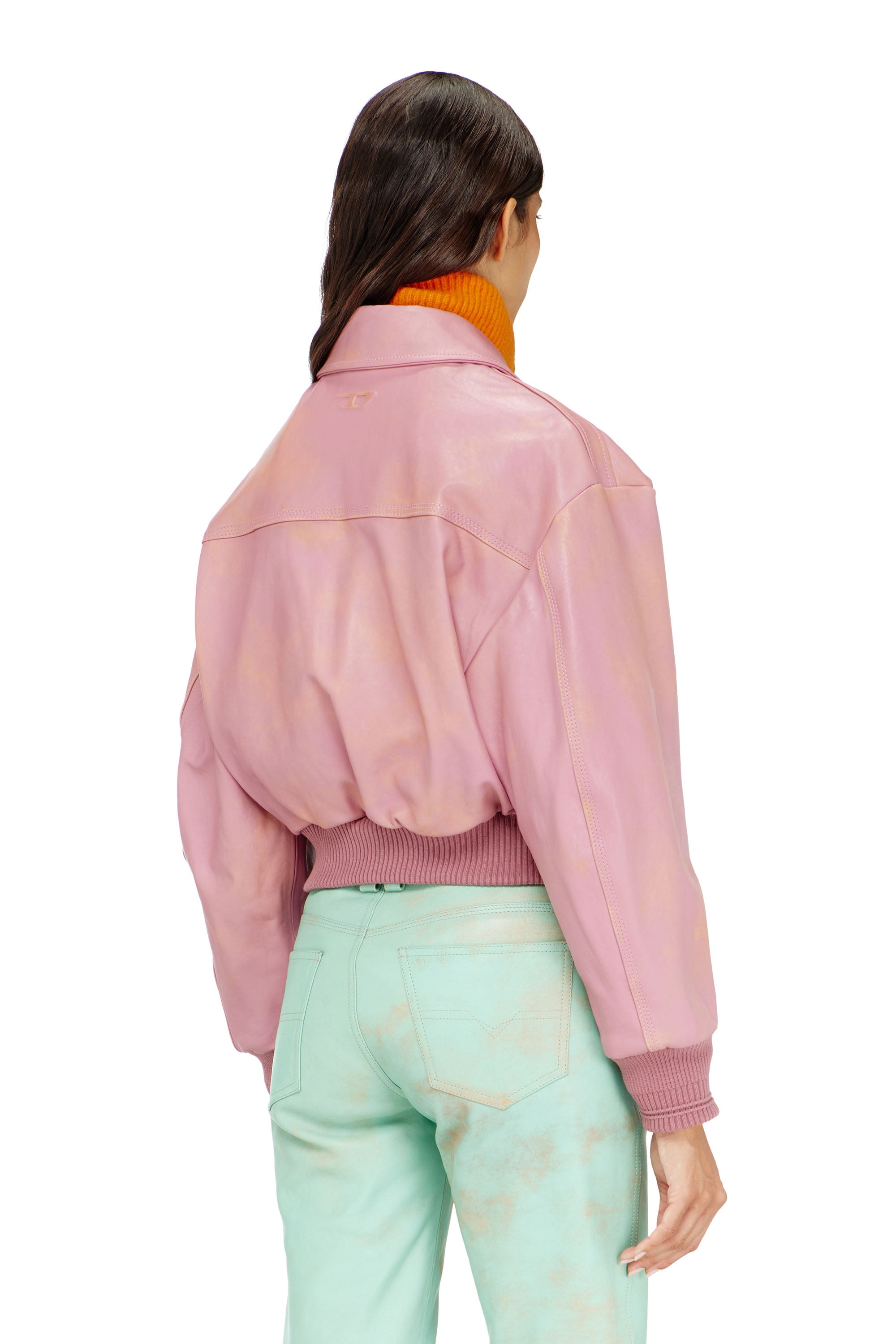 Diesel - L-AVIA, Female's Aviator jacket in treated leather in ピンク / ホワイト - 4