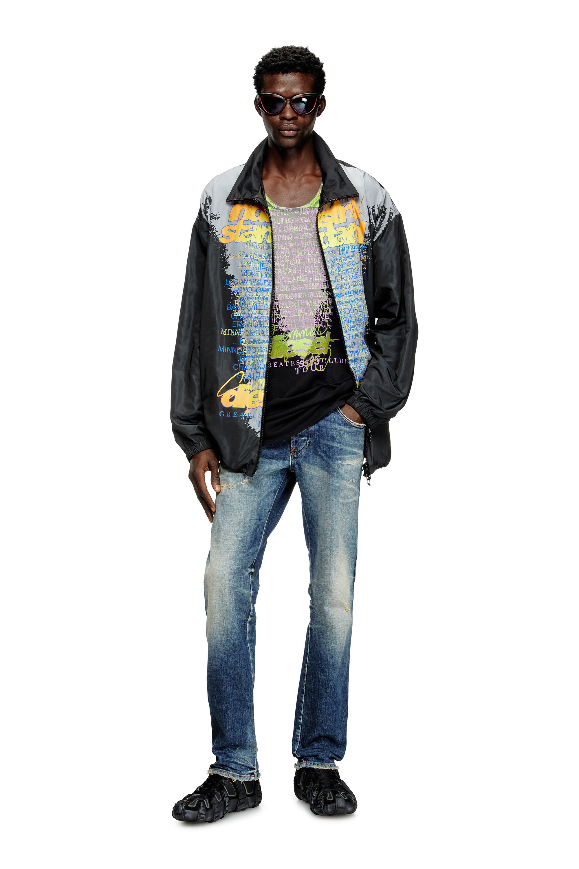 Diesel - J-ERIK, Unisex's Tech-jersey jacket with lyrics print in ブラック - 1