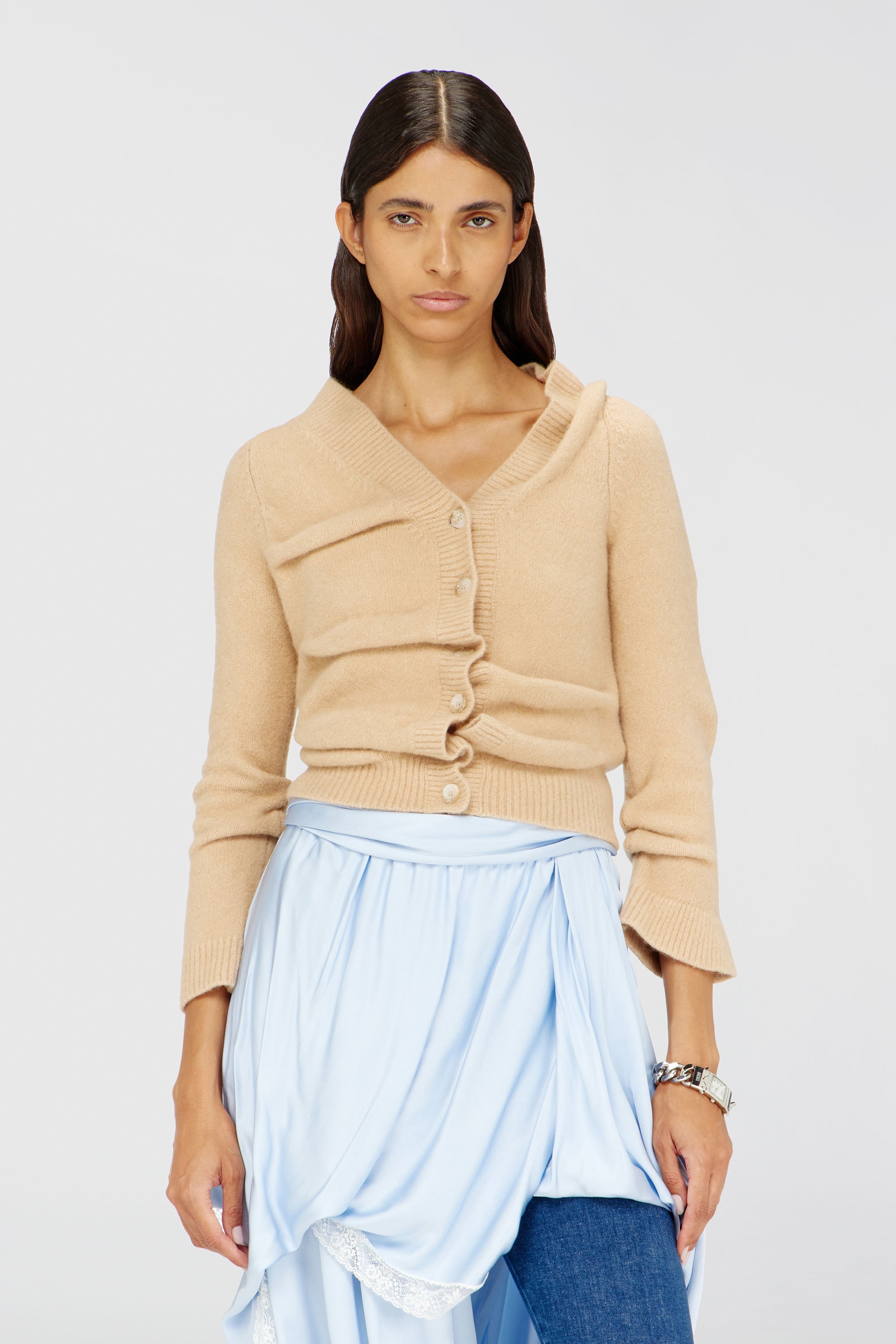 Diesel - M-AVA, Female's Cropped cardigan in wrinkled boiled knit in ベージュ - 1