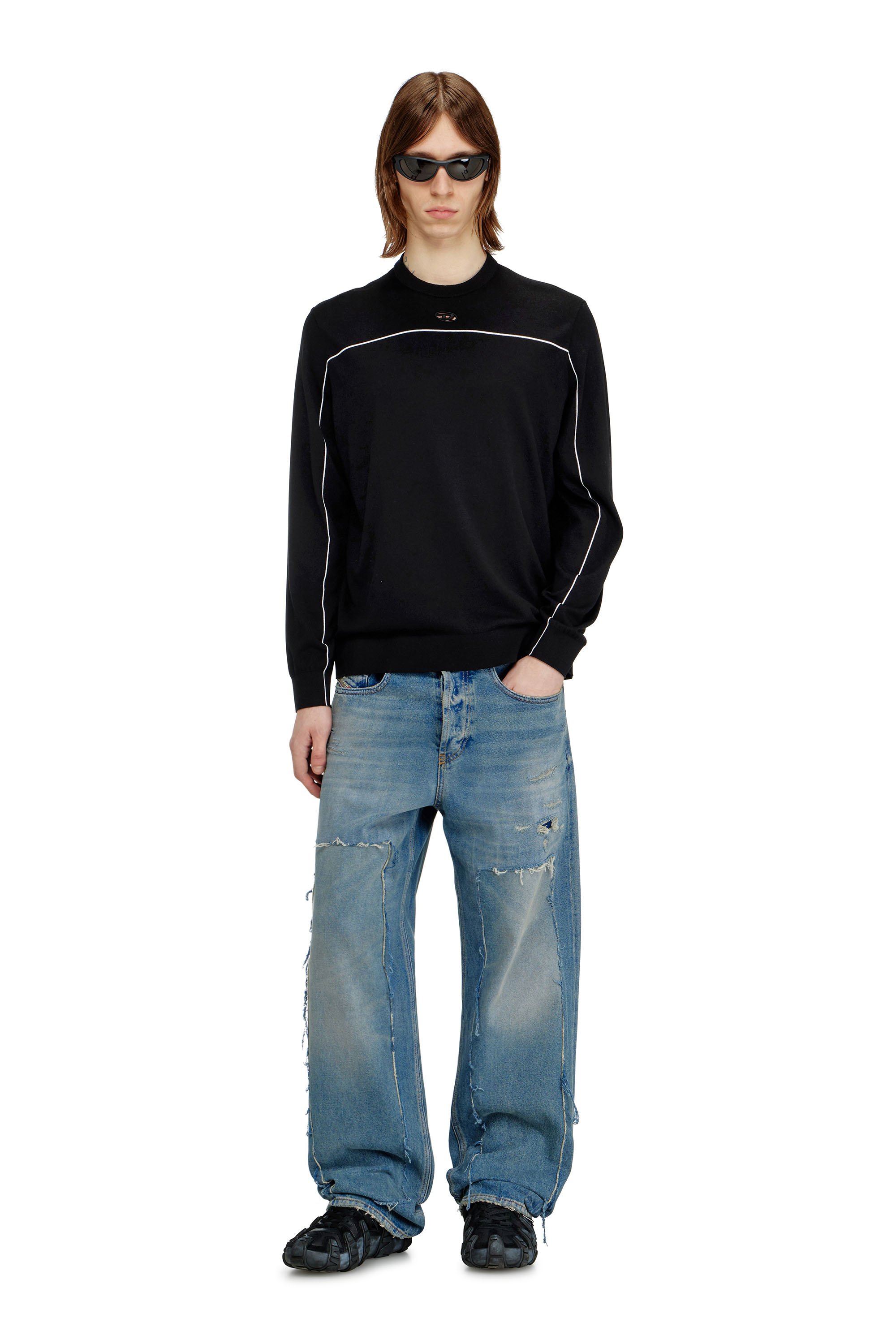 Diesel - K-VERENE, Male's Jumper in silk blend with piping in ブラック - 1