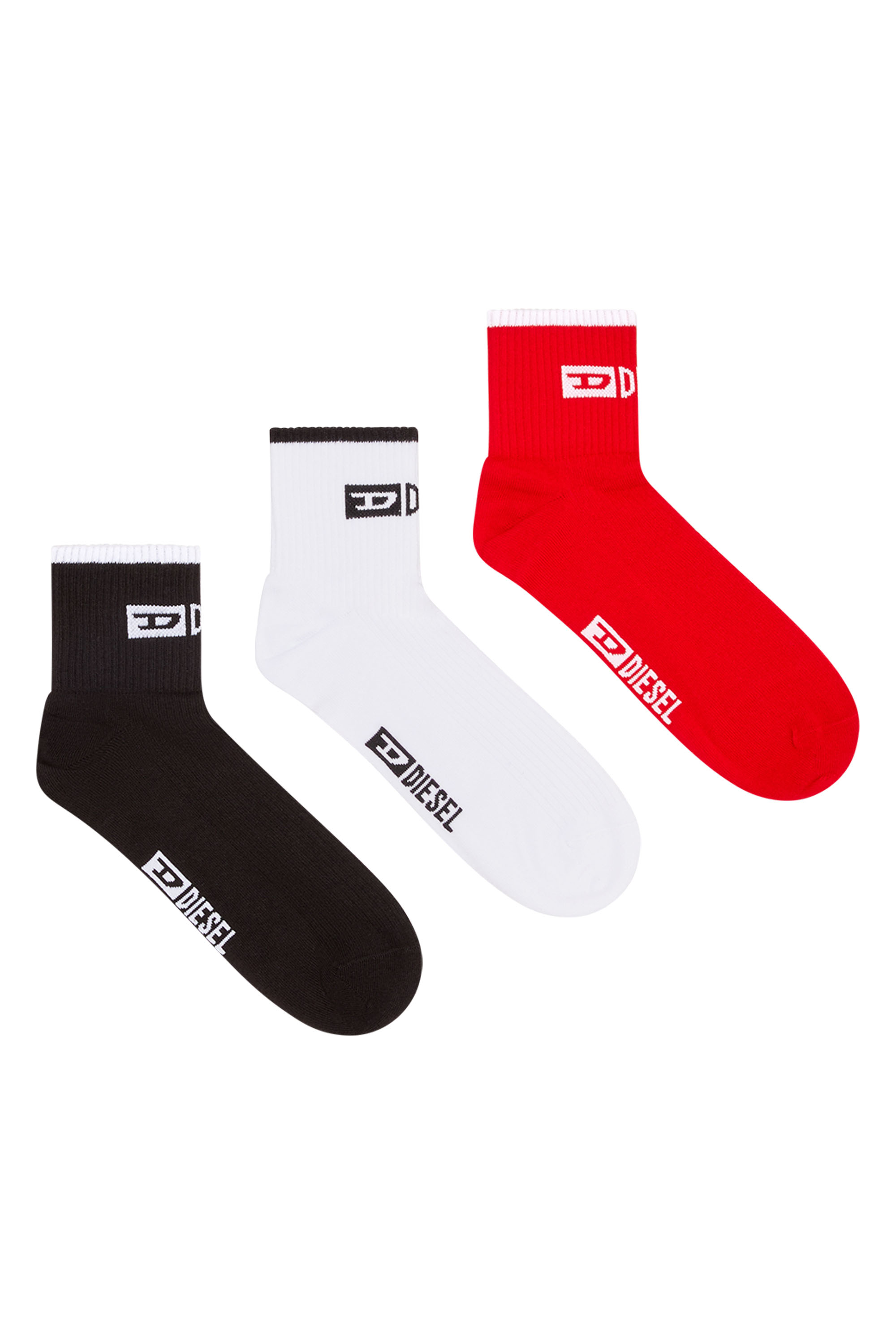 Diesel - SKM-UNDY THREEPACK, Male's Three-pack of jacquard logo socks in ブラック/レッド - 1