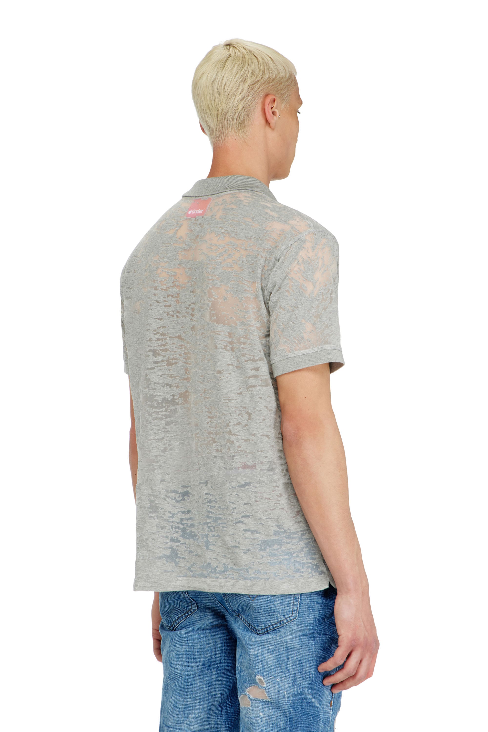Diesel - PR-T-REJUST, Male's Polo shirt in all-over devor&eacute; jersey in ライトグレー - 4