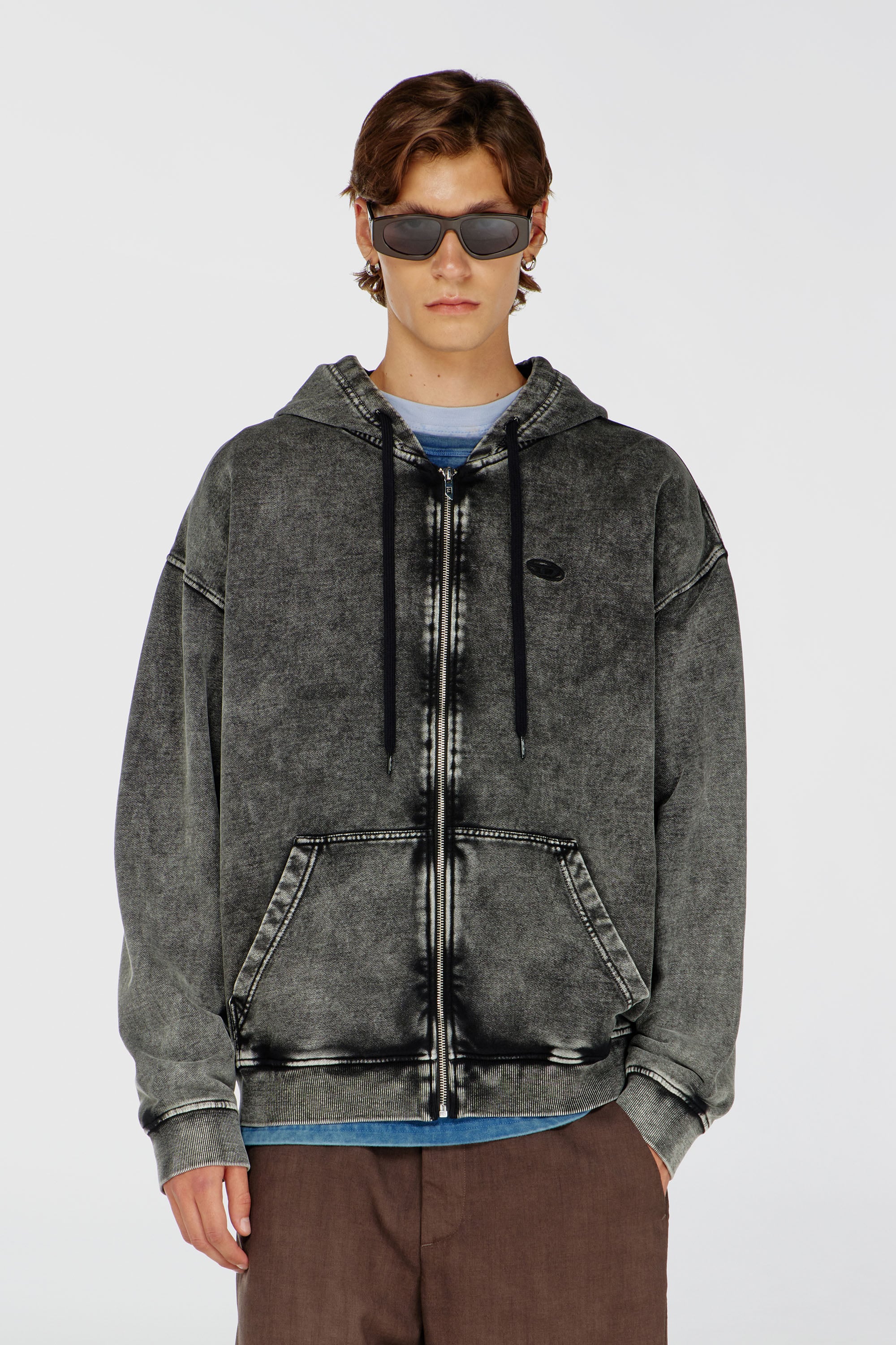 Diesel - S-BOXT-HOOD-ZIP-DEN, Male's ジップアップパーカー in グレー - 1