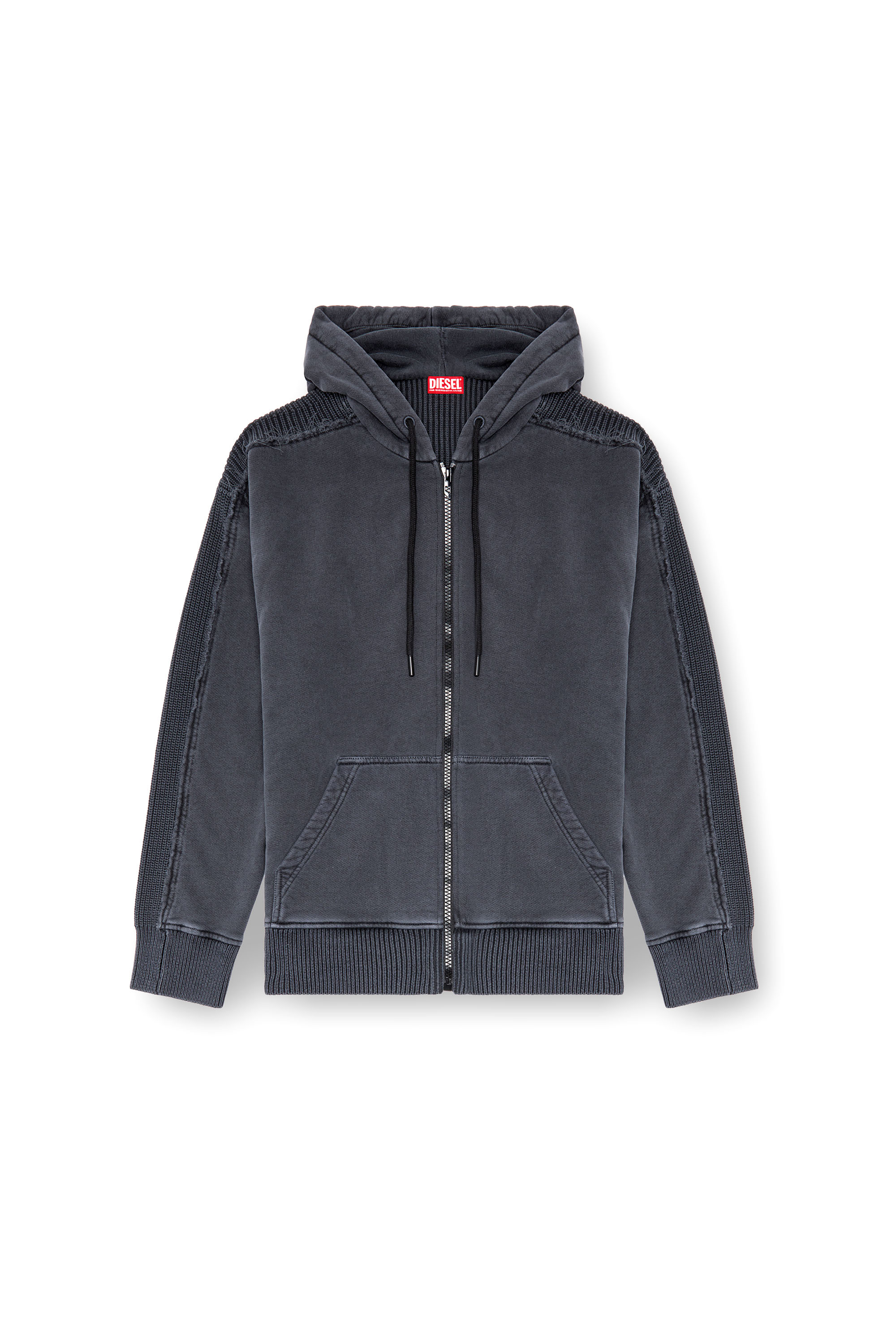 Diesel - K-OBERTO, Male's Hybrid jersey and knit hoodie in ダークグレー - 3