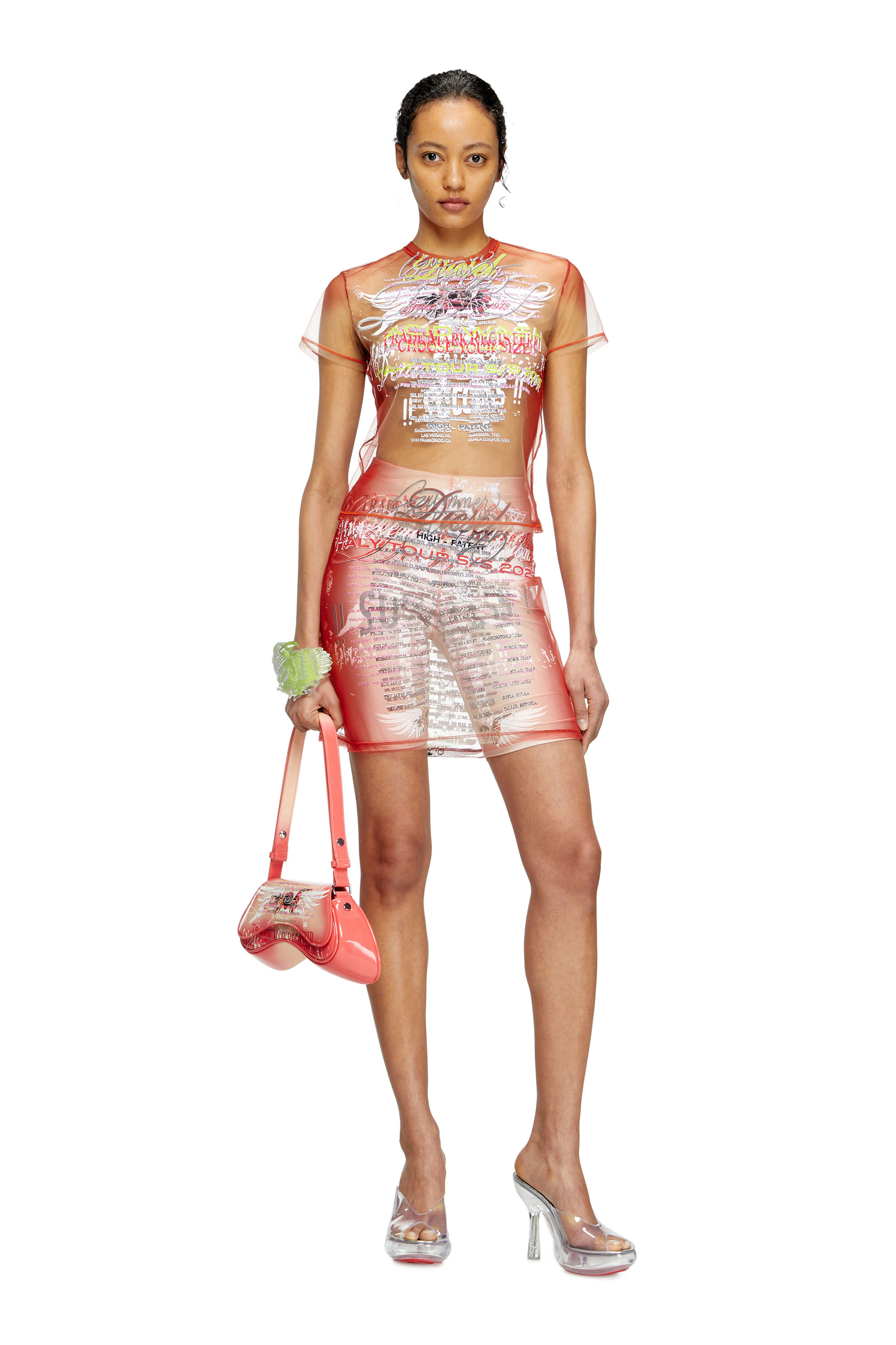 O-LYMPIAC, ピンク / ホワイト Diesel - O-LYMPIAC, Female's Layered skirt with lyrics print in ピンク / ホワイト - 1