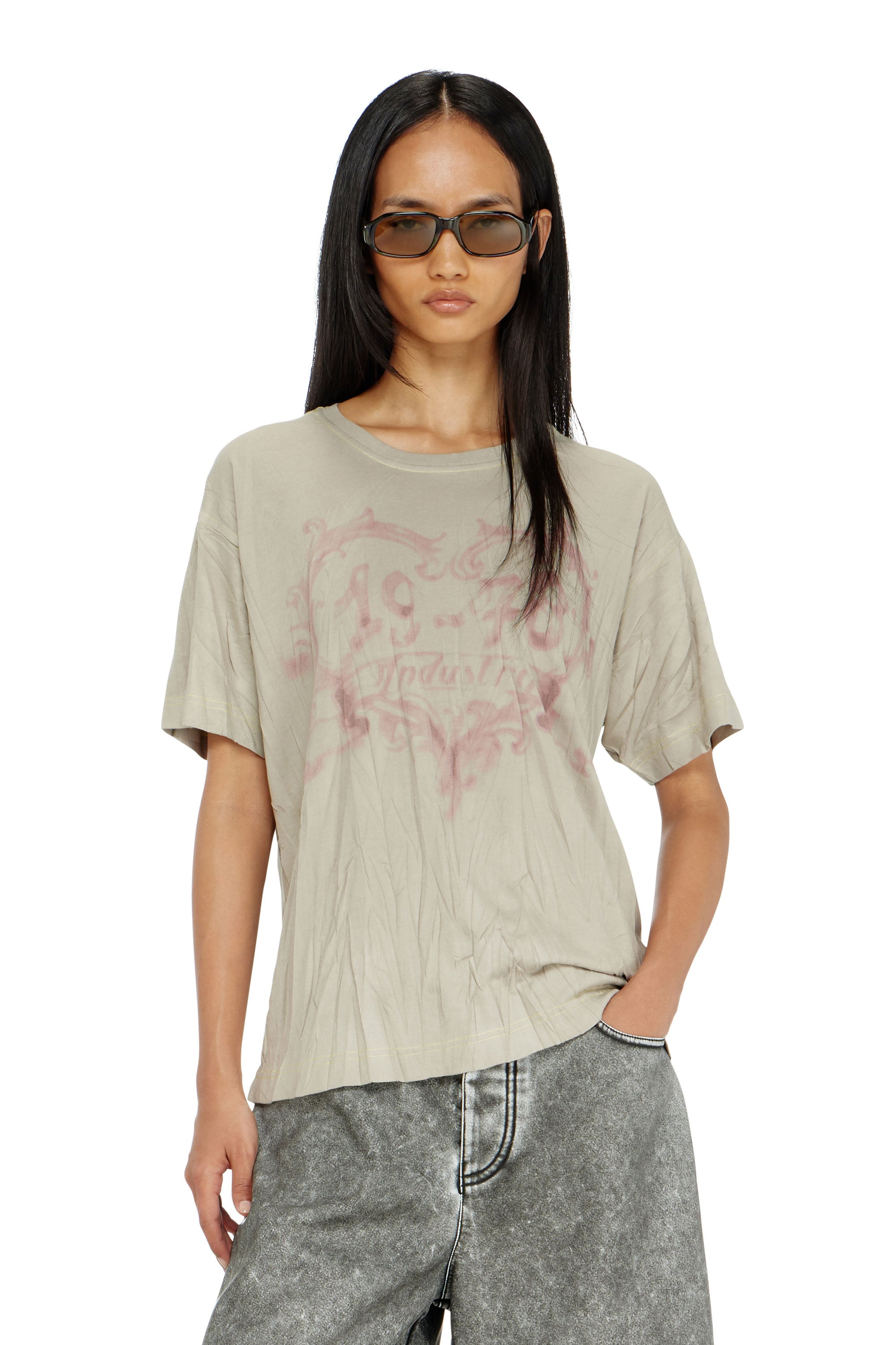 Diesel - T-NORMY-AA4, Female's Tシャツ in ベージュ/ピンク - 1