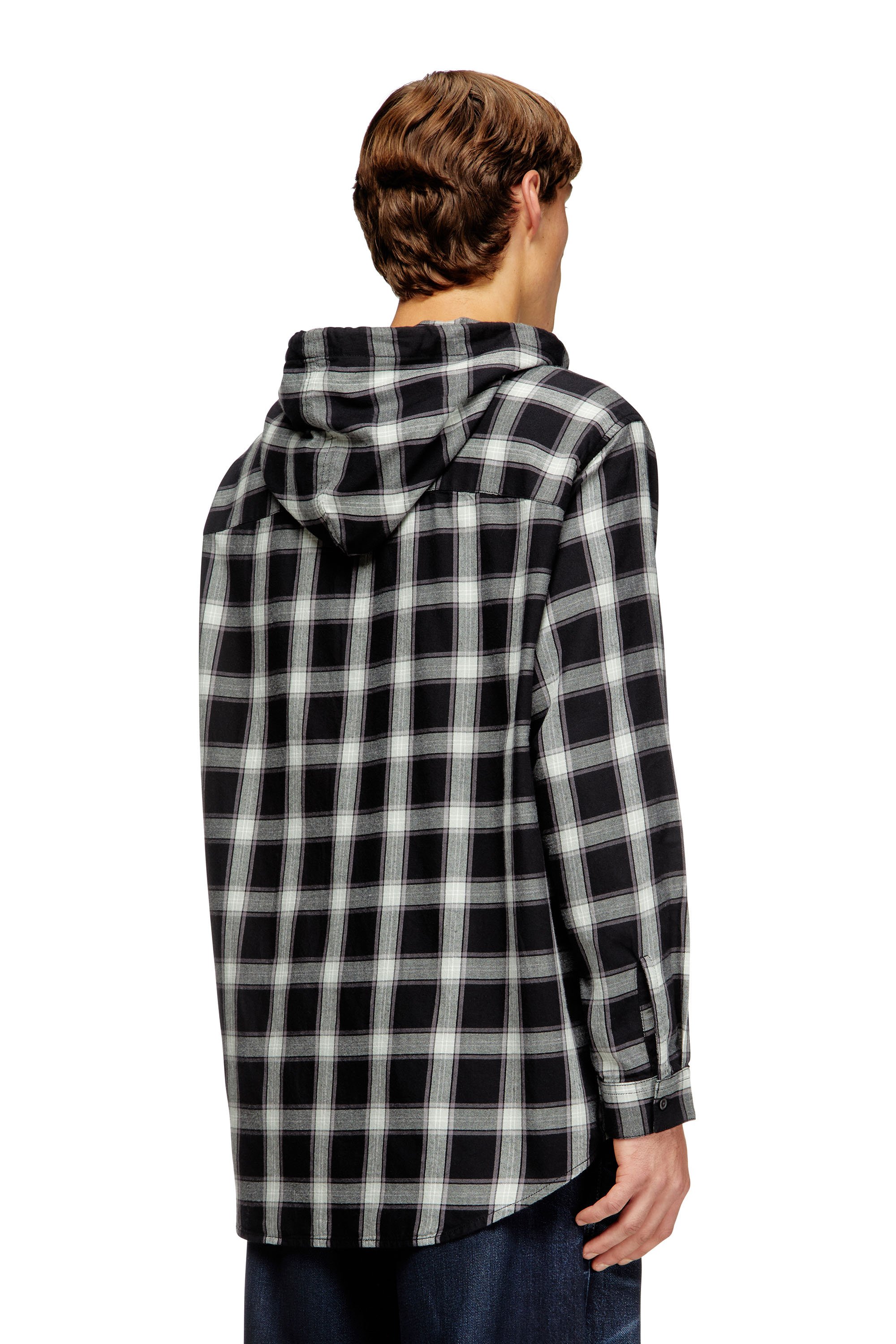 Diesel - S-IX-AJFI, Male's フード付きシャツ in ブラック/ホワイト - 4