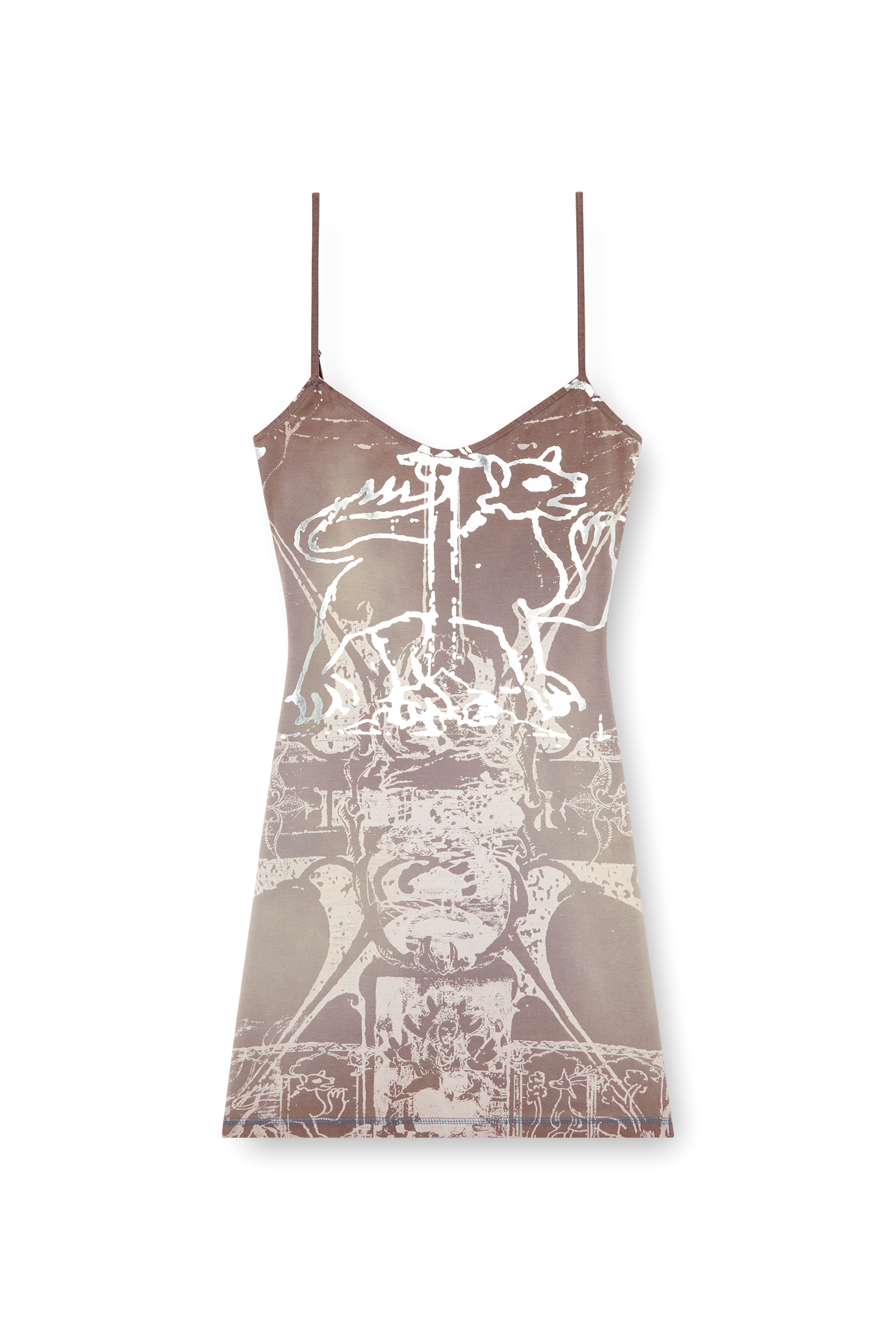 Diesel - D-LONGY, Female's Mini dress with foil print in ライトブラウン - 3