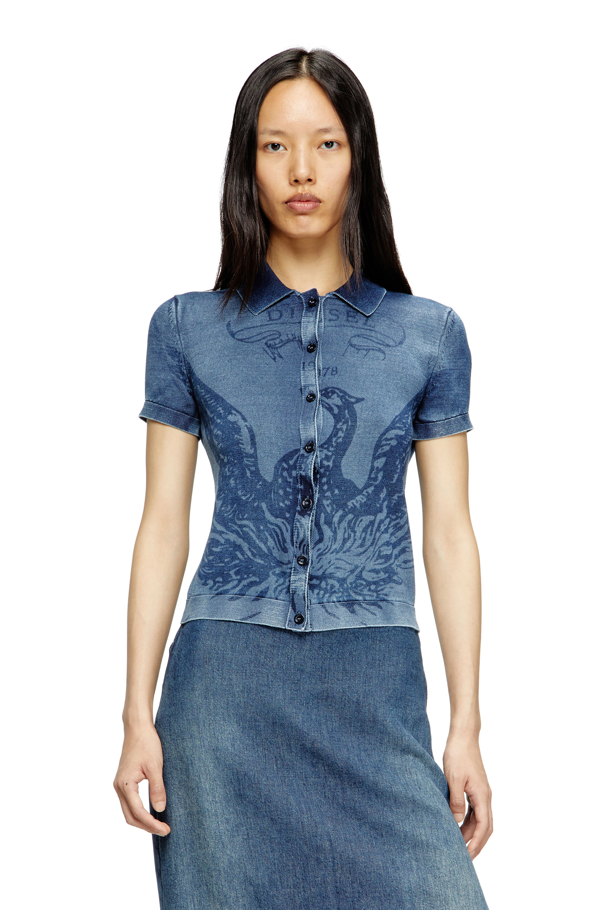 Diesel - M-FENNY, Female's Indigo shirt-cardigan with Phoenix logo in ミディアムブルー - 1