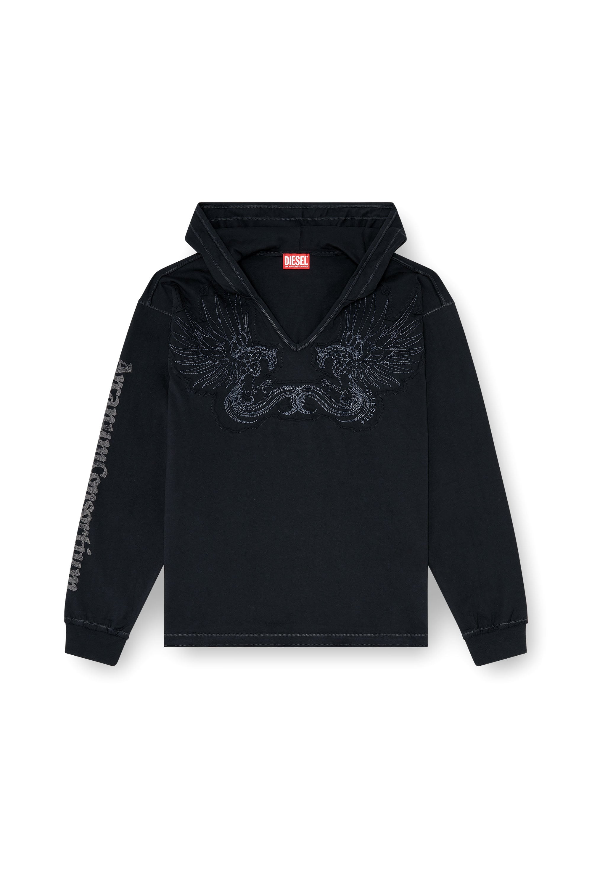 Diesel - T-PHEN-LS-HOOD-RIB, Male's フード付き長袖Tシャツ in ブラック - 3