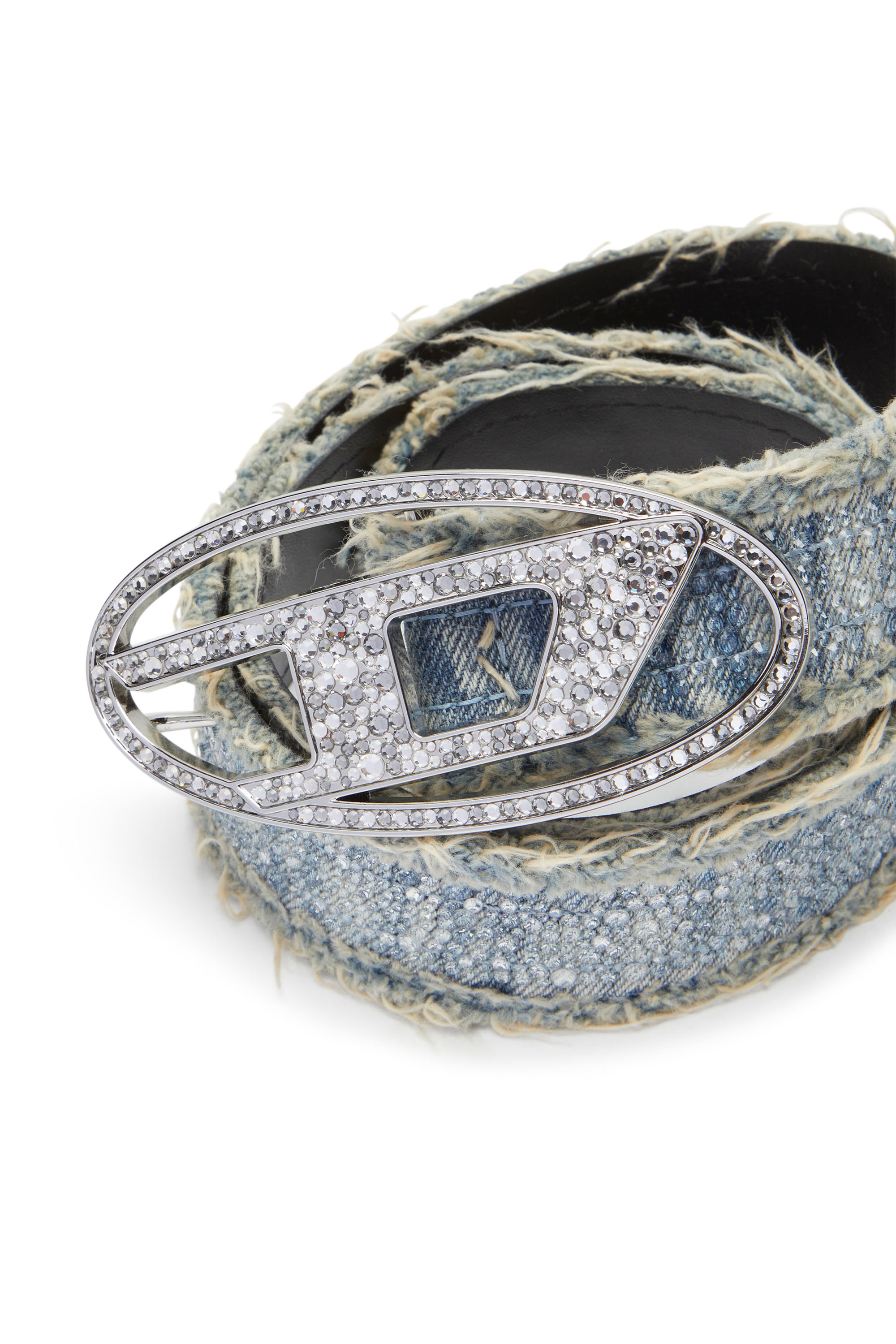 Diesel - B-1DR STRASS, Female's Leather-backed denim belt with crystals in ブルー - 3