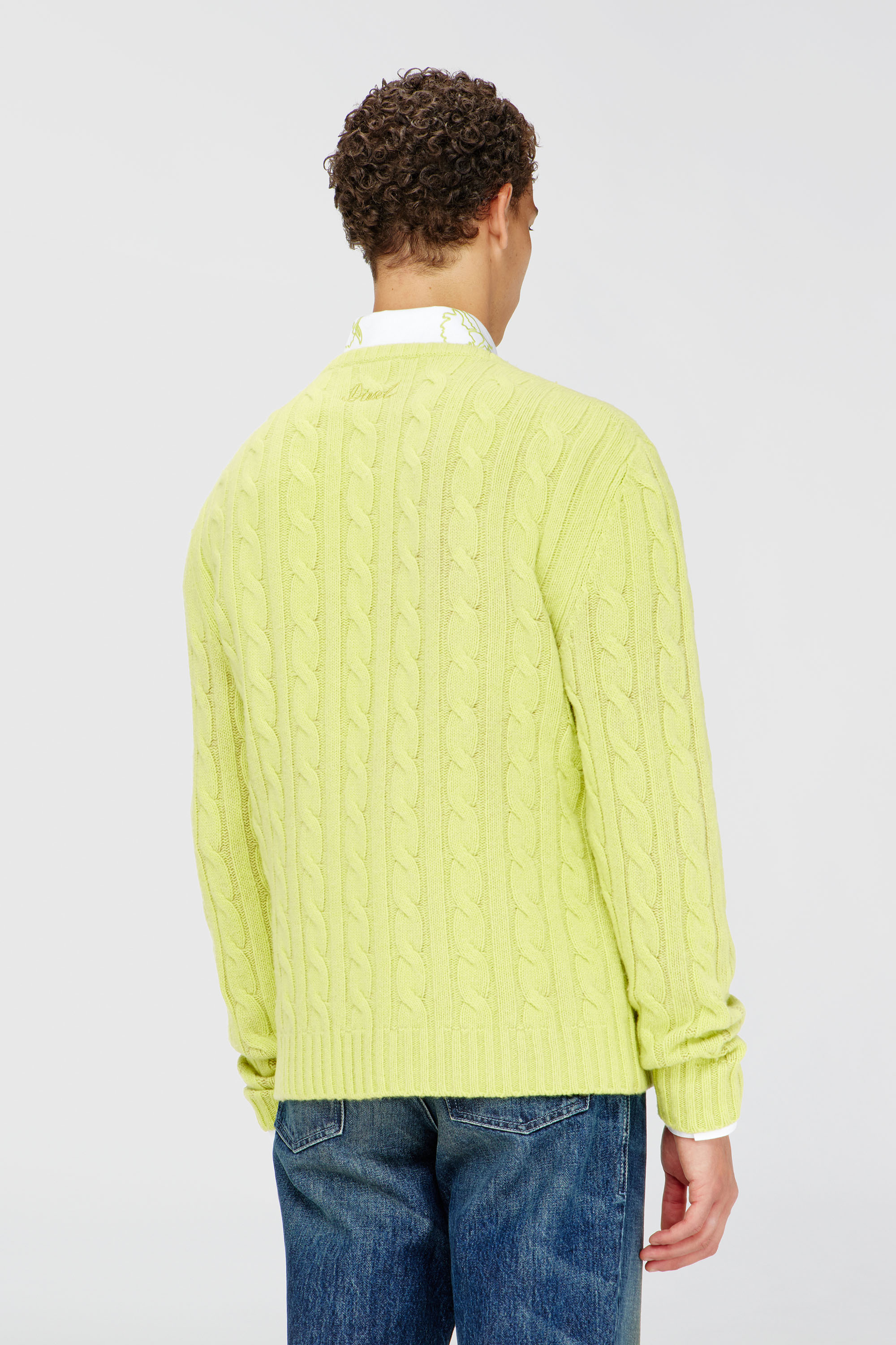 Diesel - K-RINO, Male's Open-front cardigan in floral cable knit in 蛍光イエロー - 5