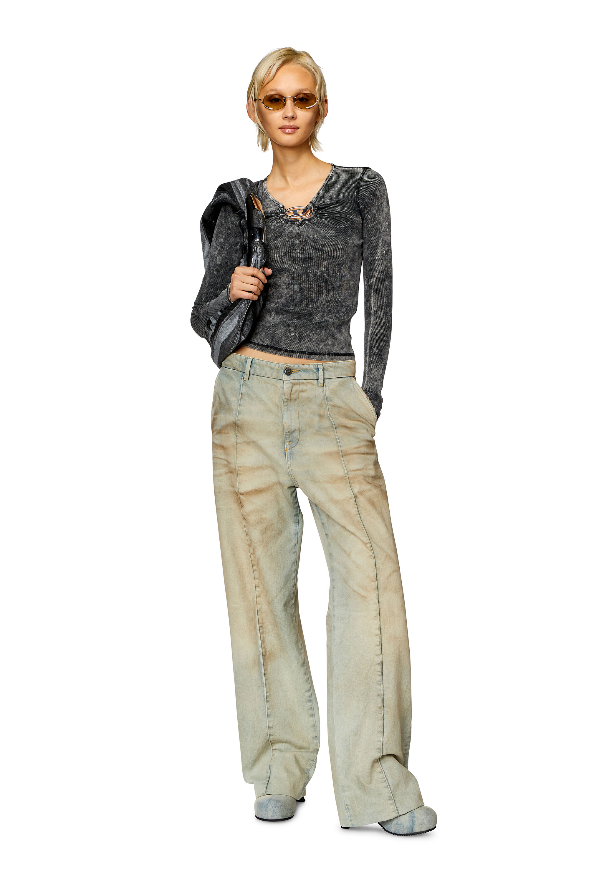 Diesel - T-RESPEC-LS, Female's トップス in ダークグレー - 1