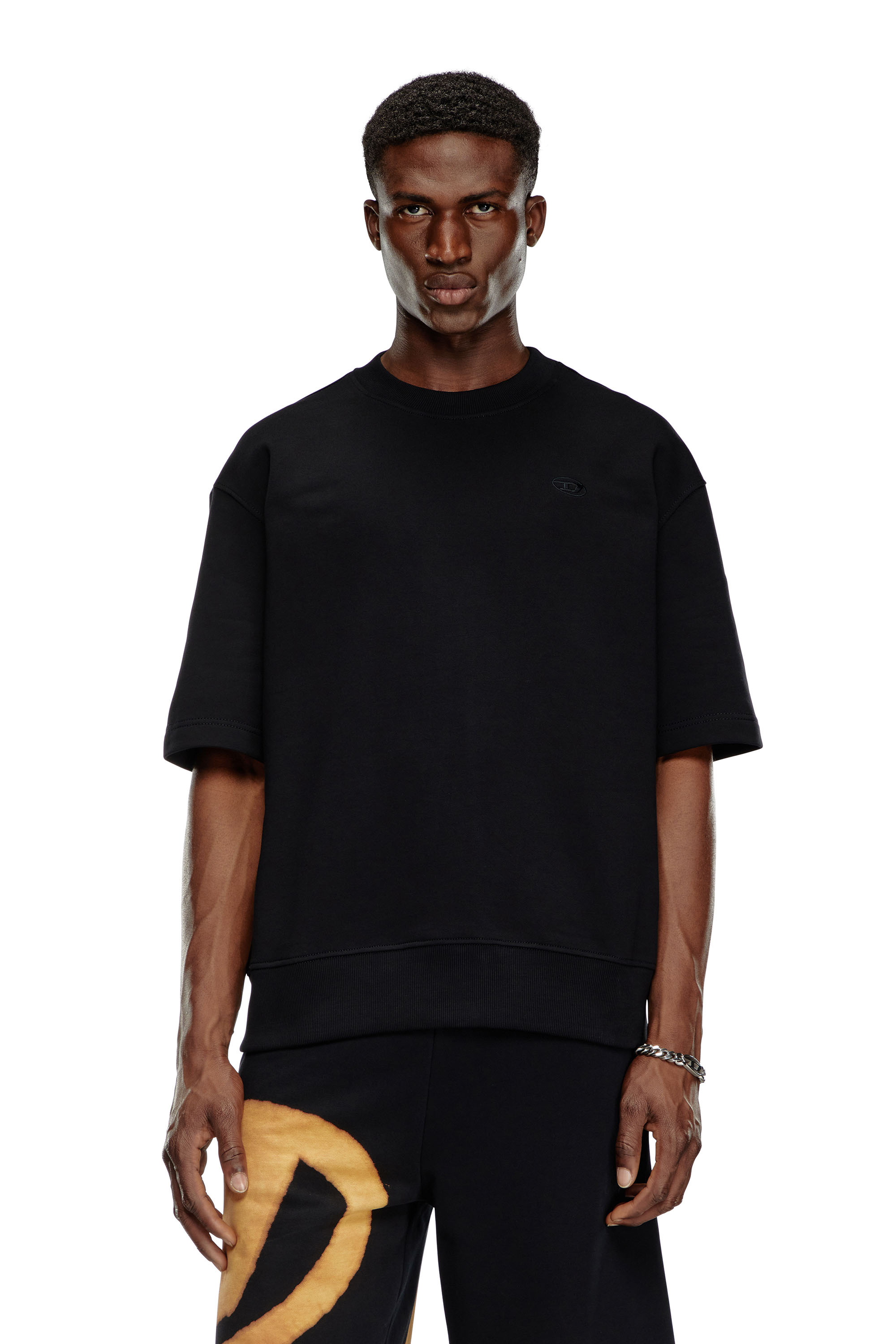 Diesel - S-COOLING-Q1, Male's Baggy T-shirt with fiery Oval D print in ブラック/オレンジ - 4