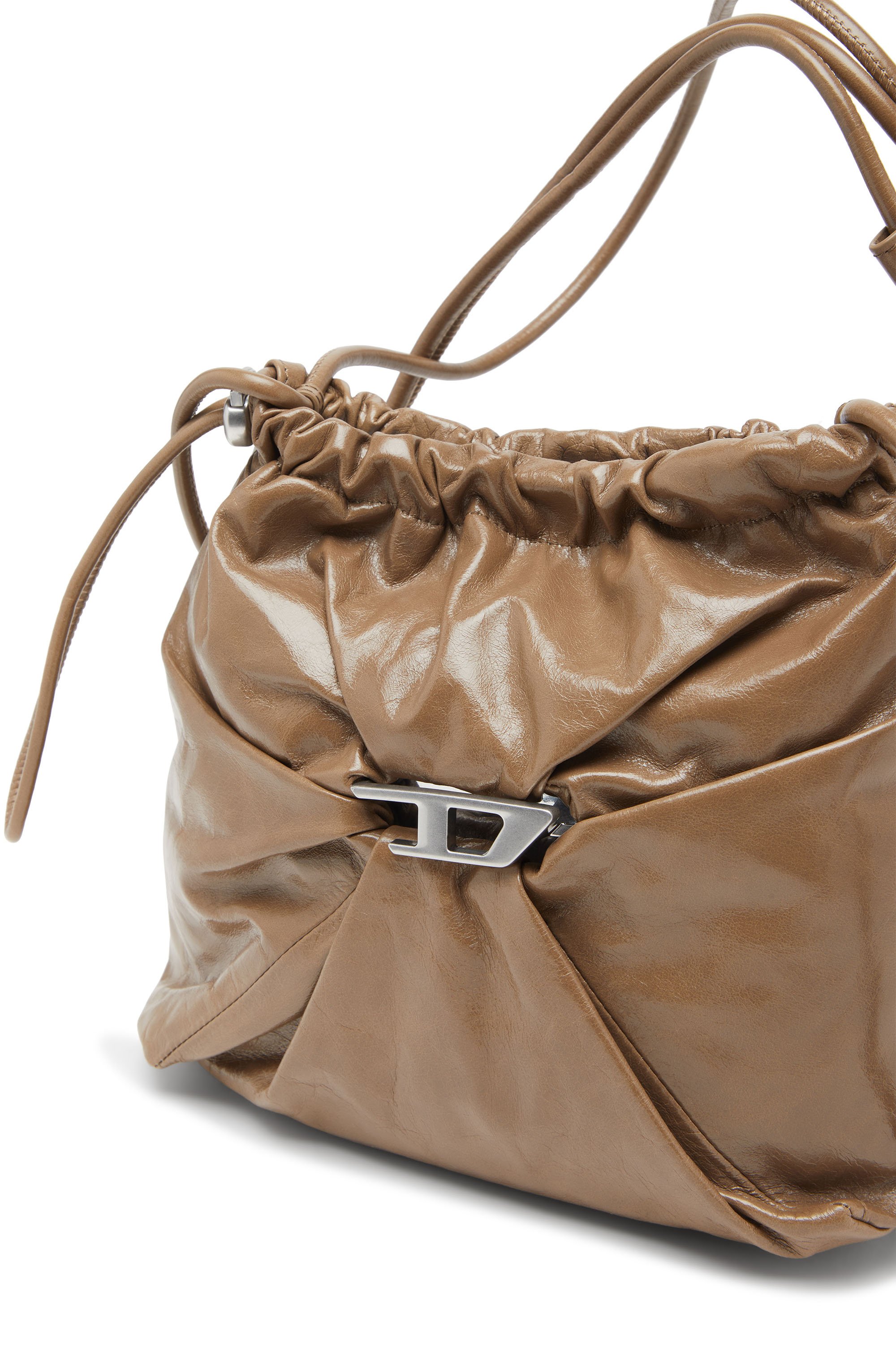 Diesel - SCRUNCH-D BUCKET, Female's Scrunch-D-Bucket bag in shiny wrinkled leather in ライトブラウン - 5