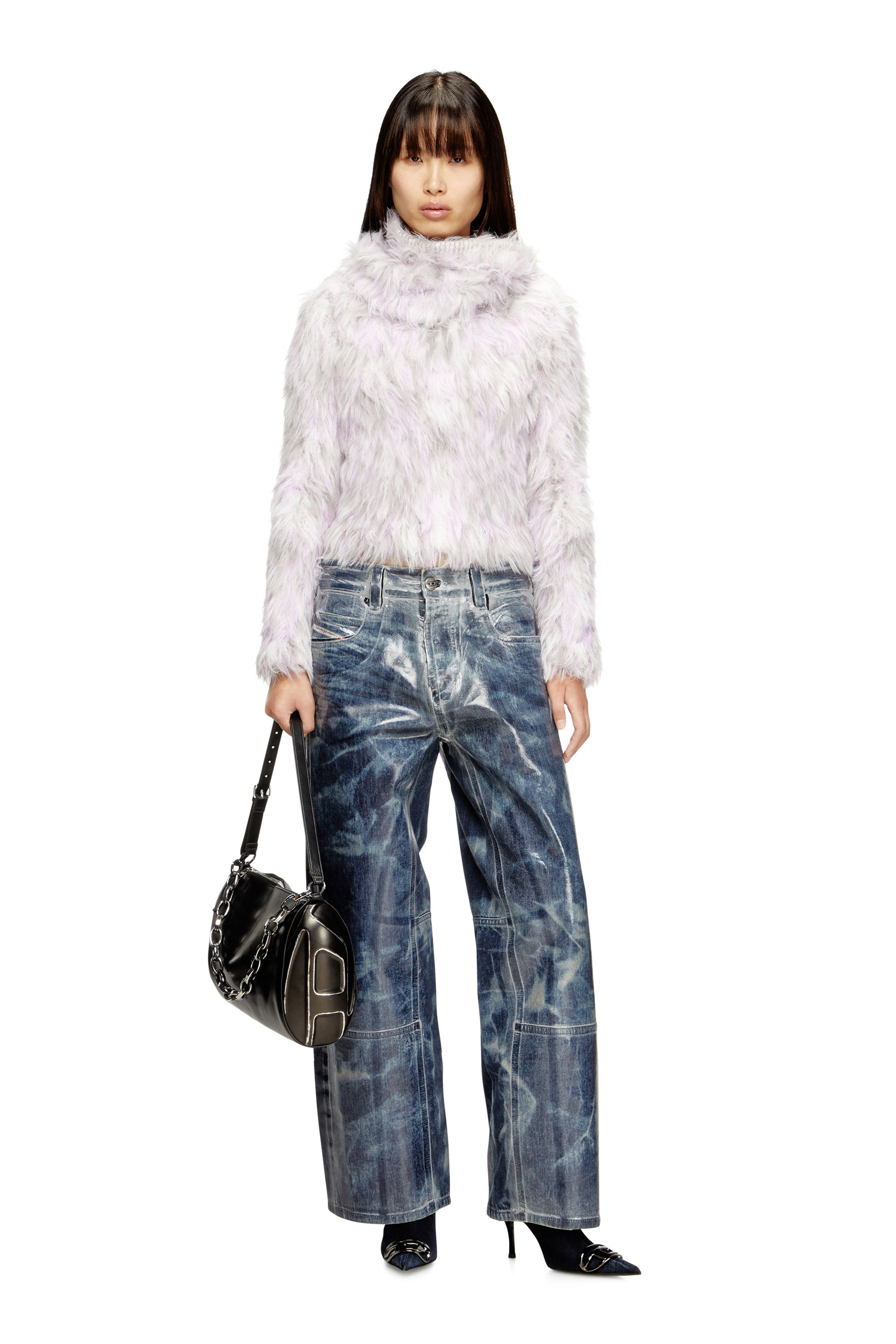 Diesel - M-ANNIKA, Female's Fluffy jacquard-knit jumper in バイオレット/グレー - 1