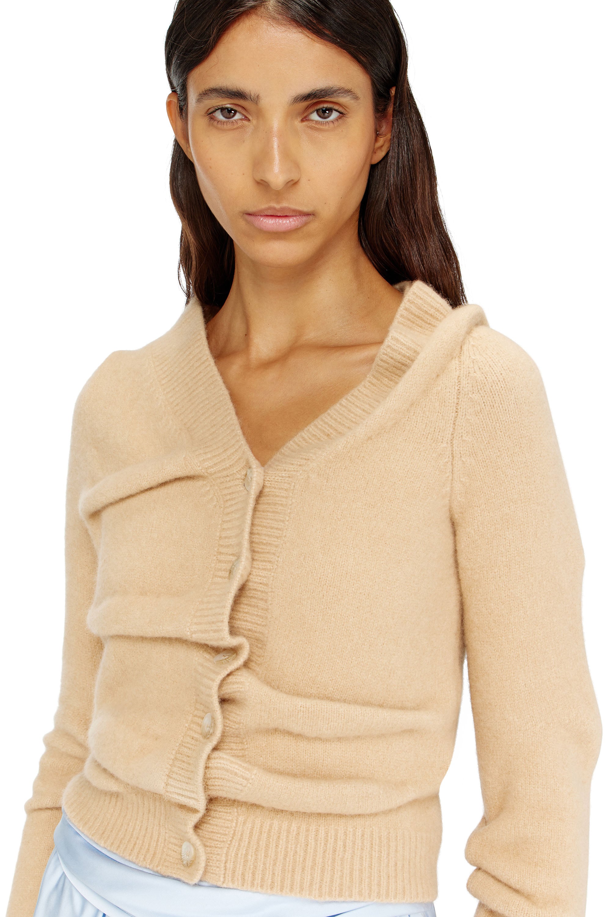 Diesel - M-AVA, Female's Cropped cardigan in wrinkled boiled knit in ベージュ - 3