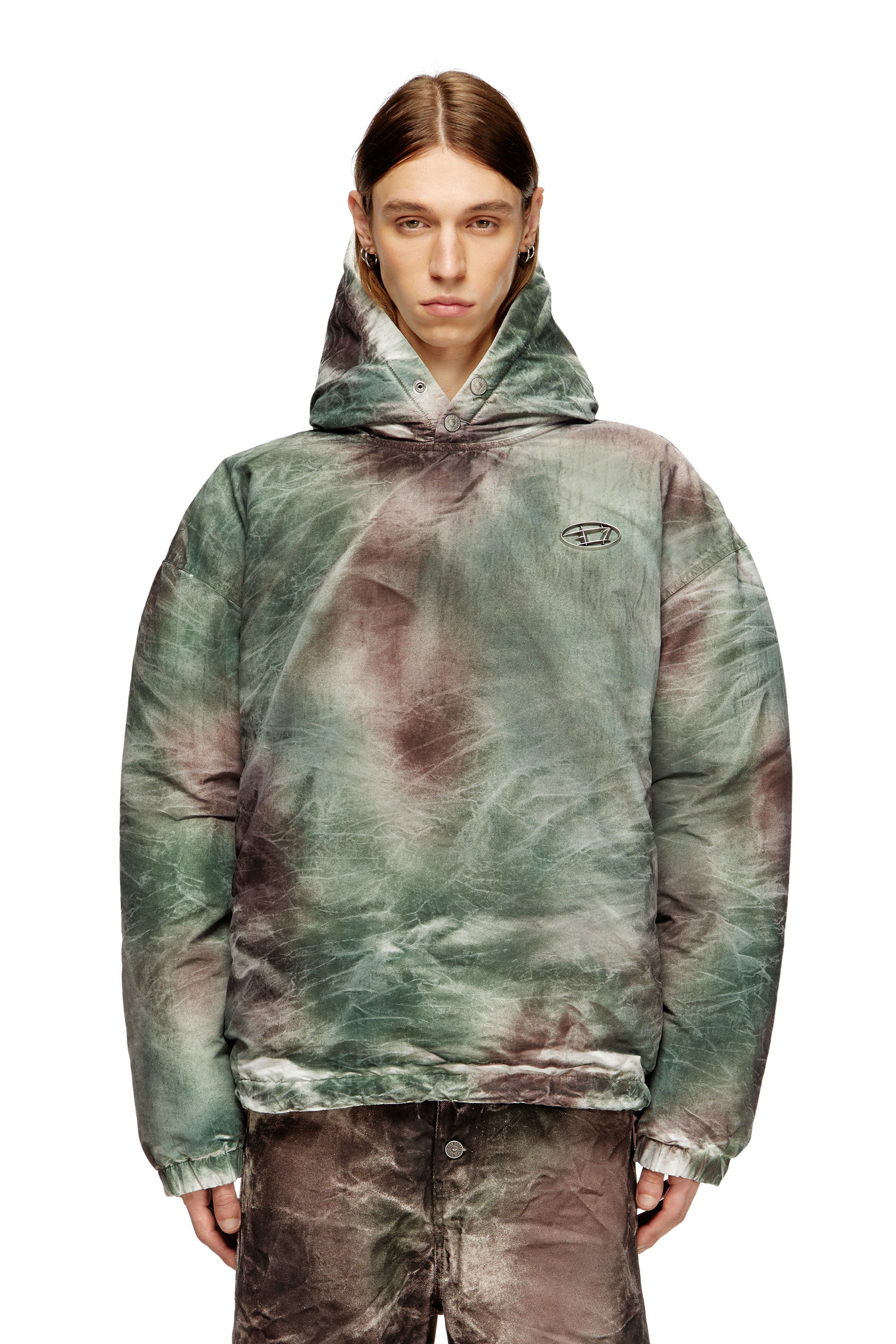 Diesel - W-THUG-JKT-PUFFY, Unisex's Puffy hooded jacket in camo nylon in ブラウン/グリーン - 2