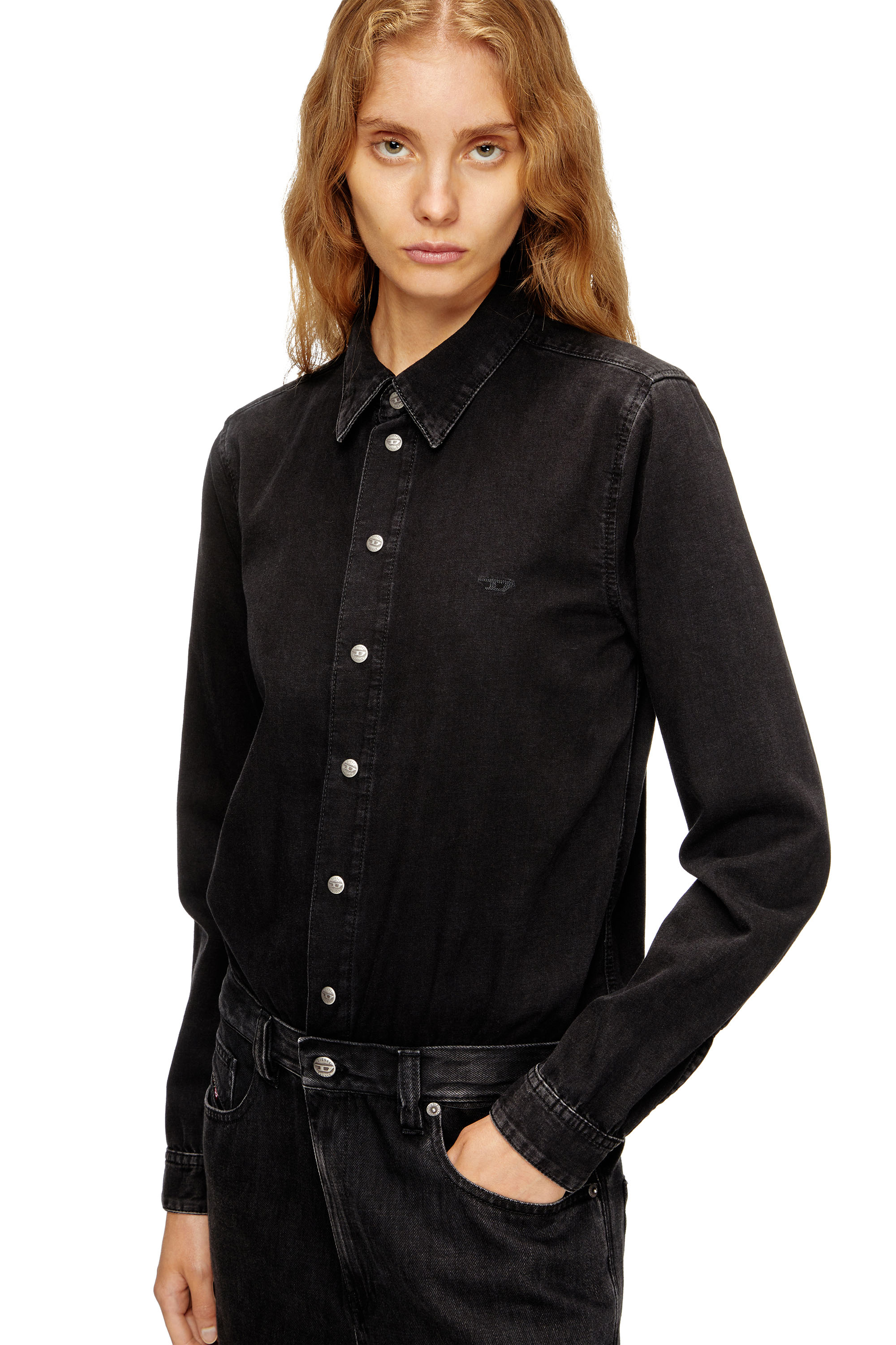 Diesel - DE-SWING, Female's Denim jumpsuit with shirt collar in ブラック - 3