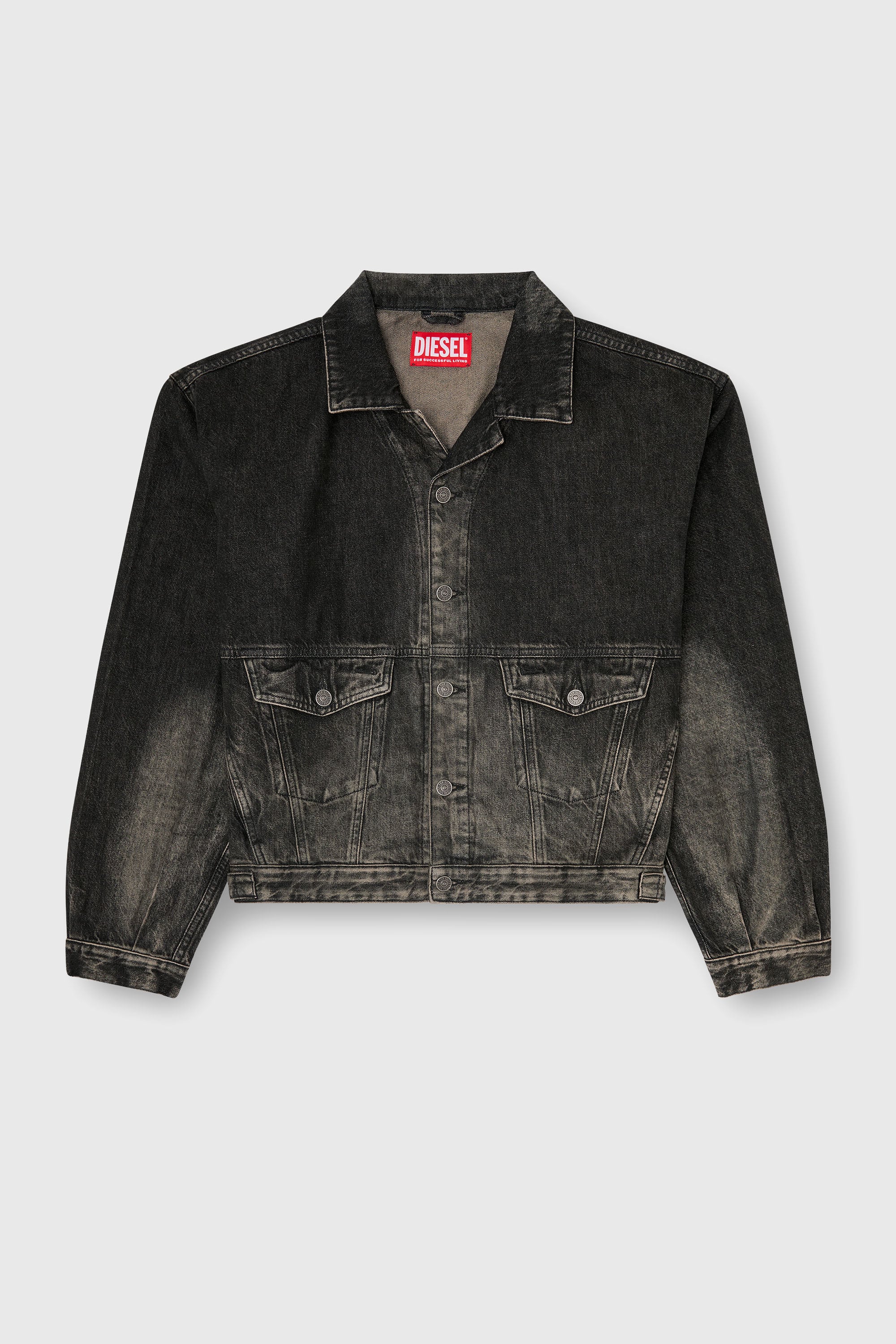 Diesel - D-MORGHI-FSJ, Male's Trucker jacket in dirty-effect denim in ブラック/ダークグレー - 2