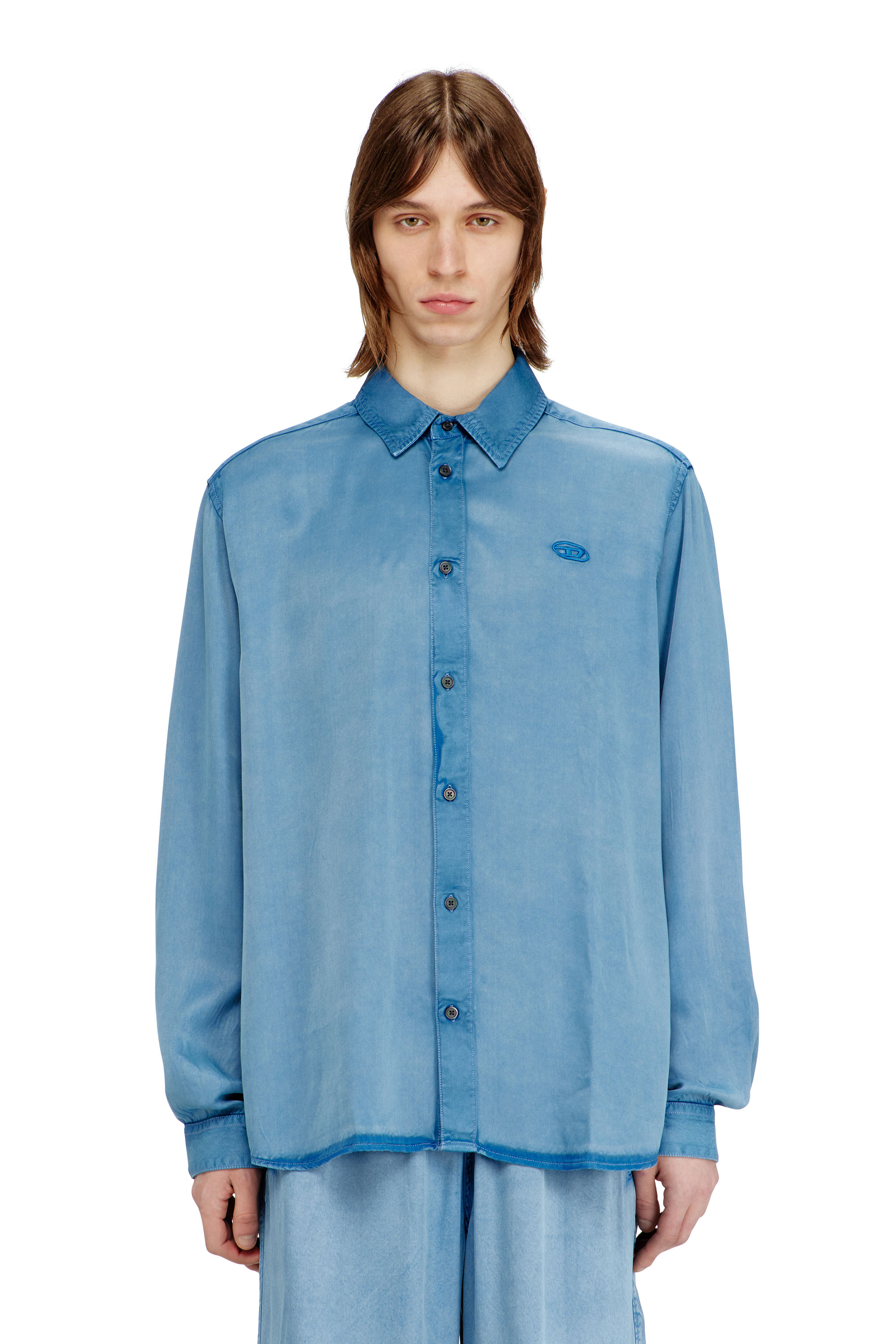 Diesel - S-HOLG, Male's Shirt in denim-effect satin in null - 1