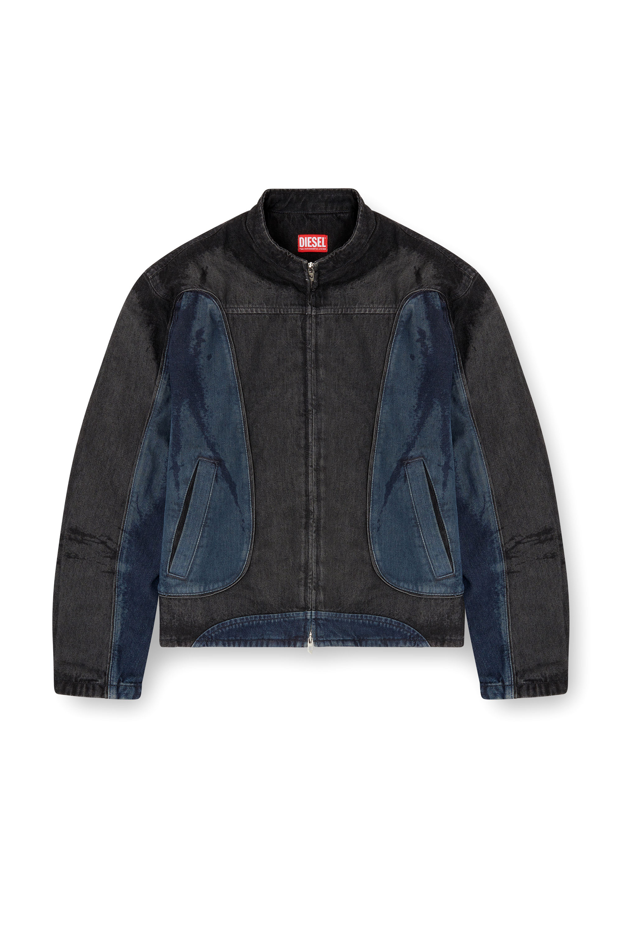 Diesel - D-BLENK-S, Male's Biker-style jacket in bicolour denim in ブラック/ブルー - 2